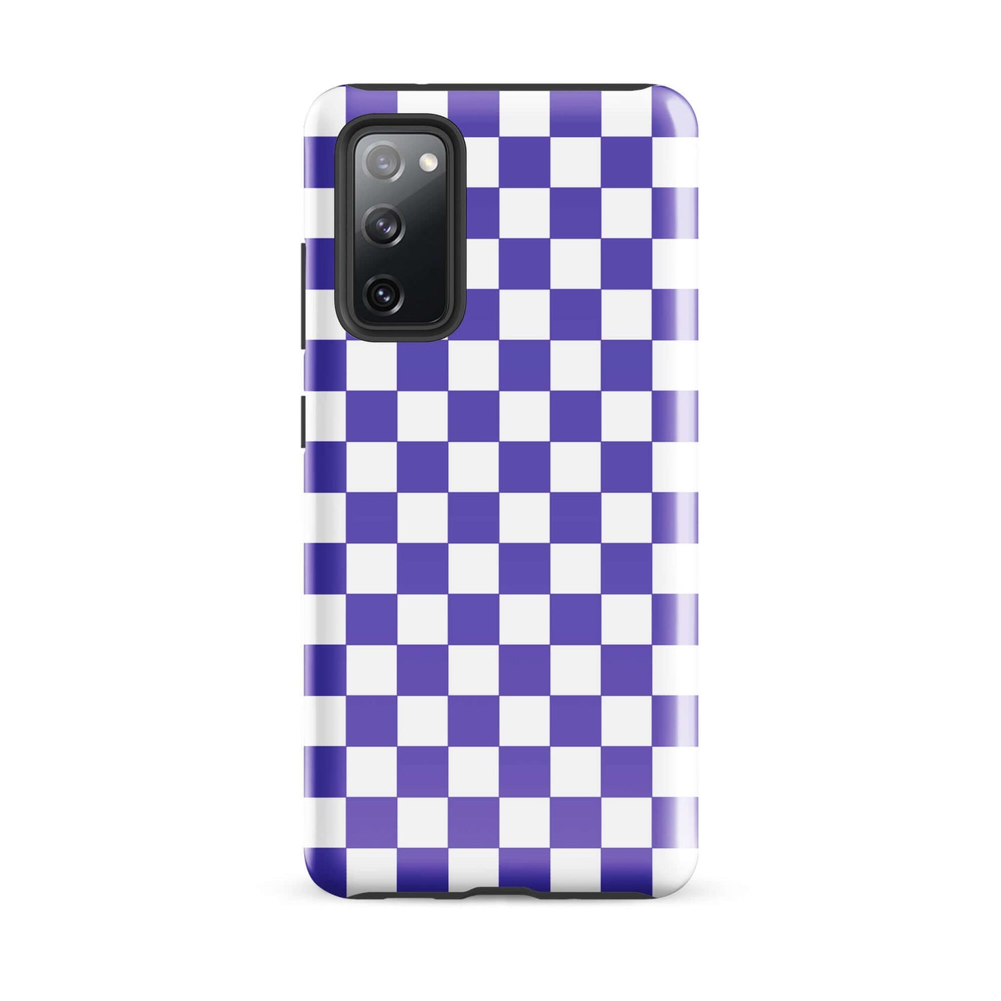 Phone Case for Samsung Galaxy with purple and white checkered pattern, stylish and playful accessory for self-expression.