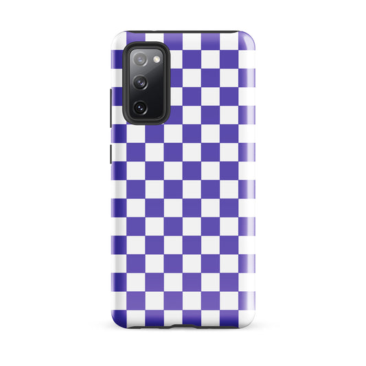 Phone Case for Samsung Galaxy with purple and white checkered pattern, stylish and playful accessory for self-expression.
