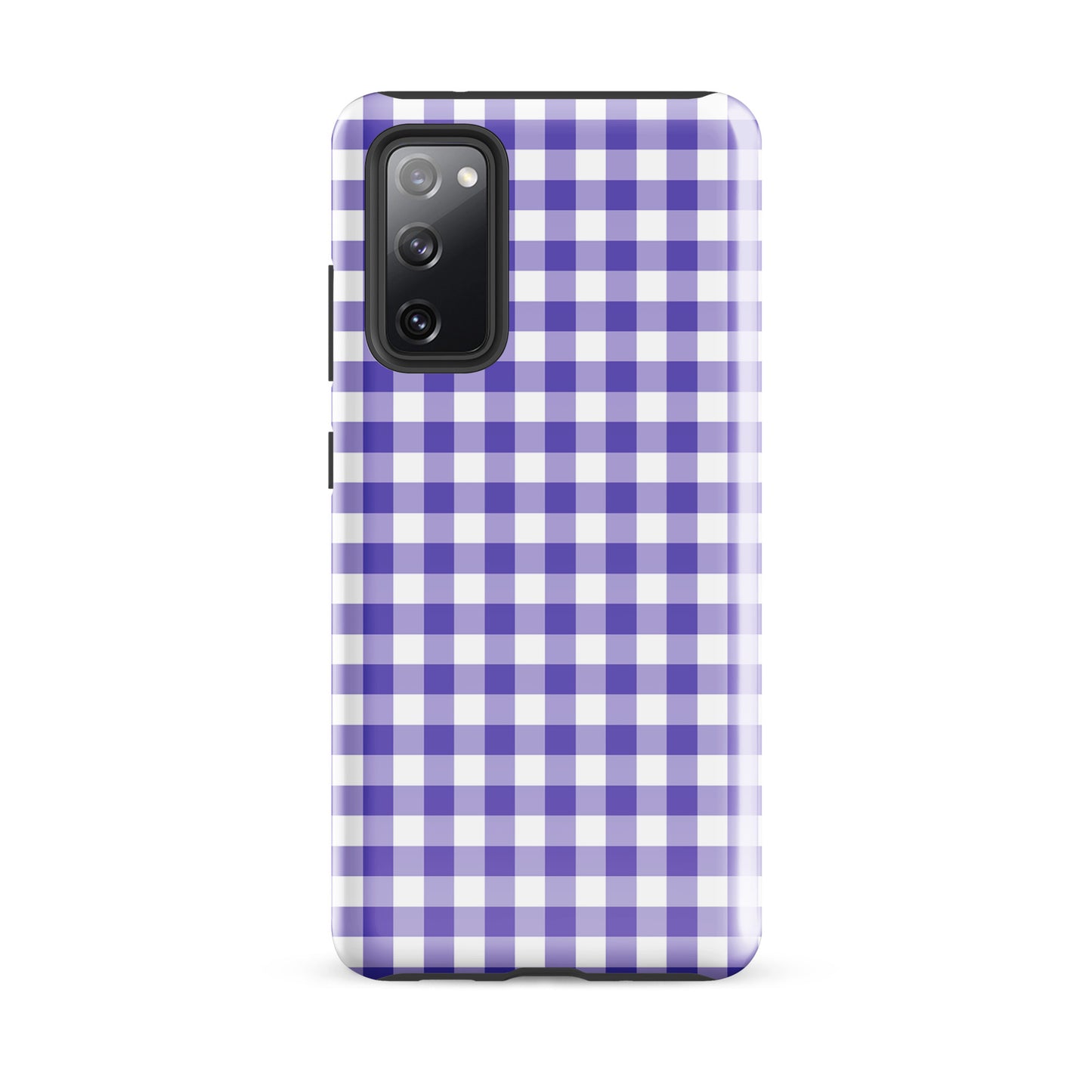 Phone case with purple-and-white gingham pattern for Samsung Galaxy