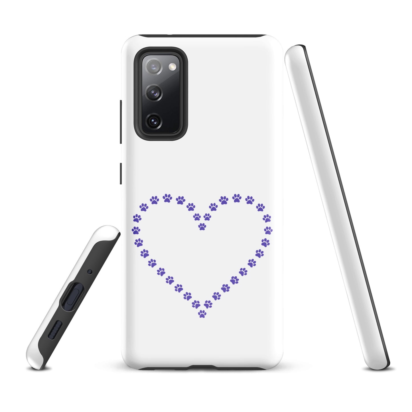Phone Case for Samsung Galaxy with paw print heart design for pet lovers, showing a durable and playful protective cover.