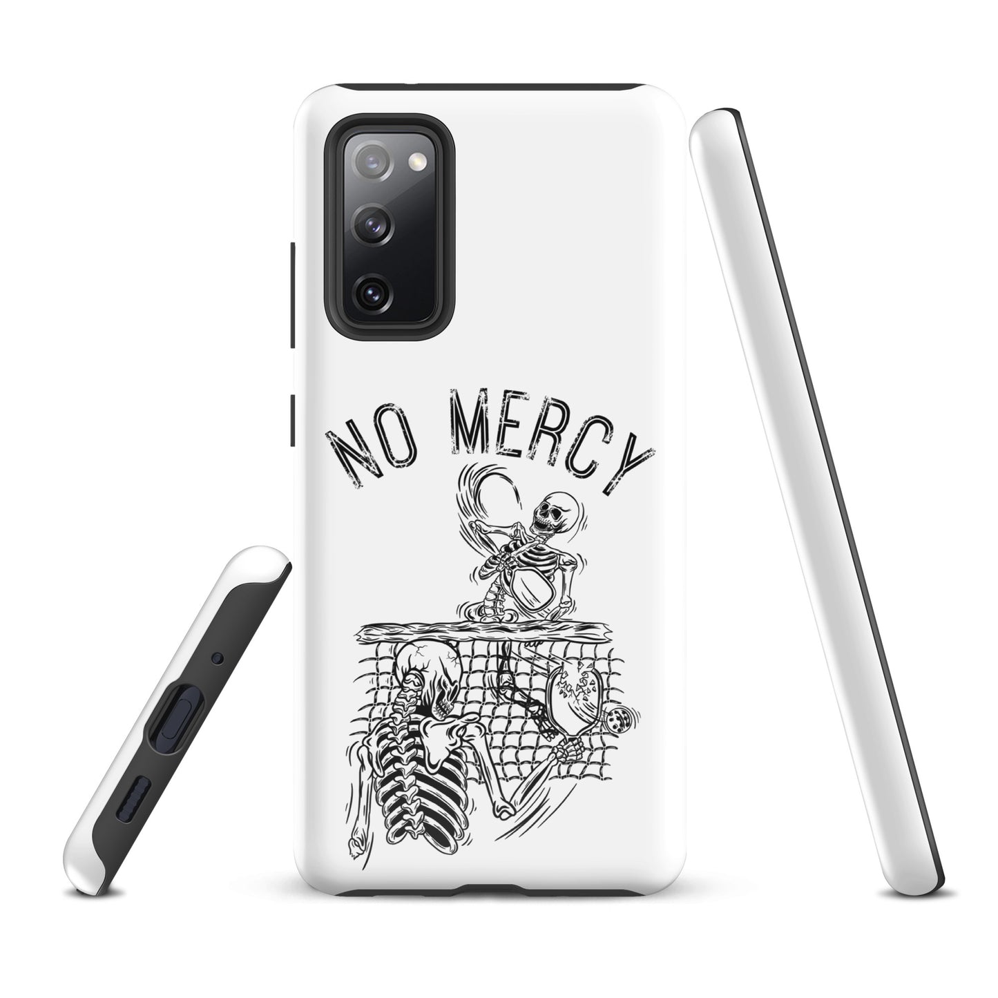 Pickleball Samsung Galaxy Case with "No Mercy" skeleton design for aggressive players on the court.