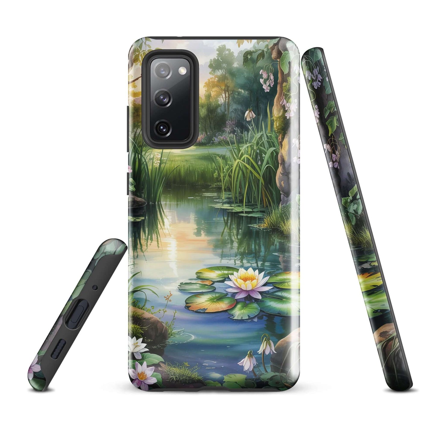 Phone Case for Samsung Galaxy featuring an enchanted pond design with lily pads and soft sunset light, providing a storybook charm.