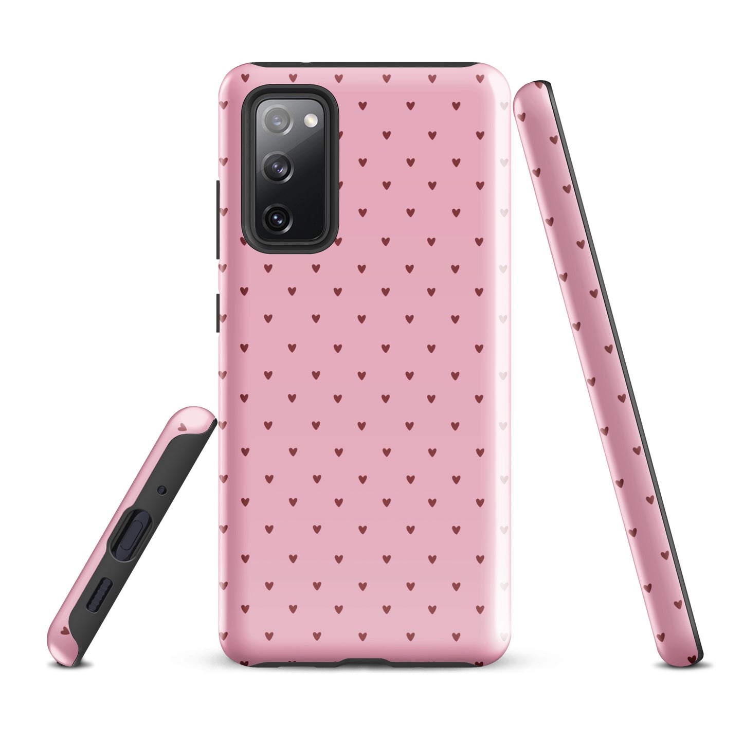 Phone Case for Samsung Galaxy with heart-dot pattern, playful polka-dot design, stylish pink background, minimal and cute accessory