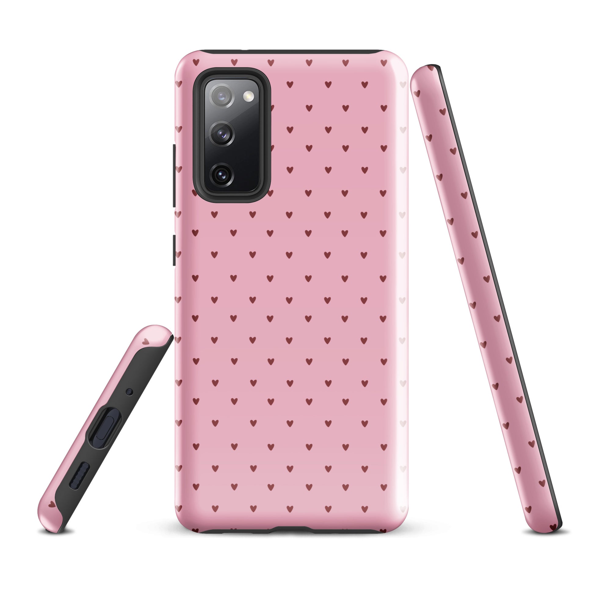 Phone Case for Samsung Galaxy with heart-dot pattern, playful polka-dot design, stylish pink background, minimal and cute accessory