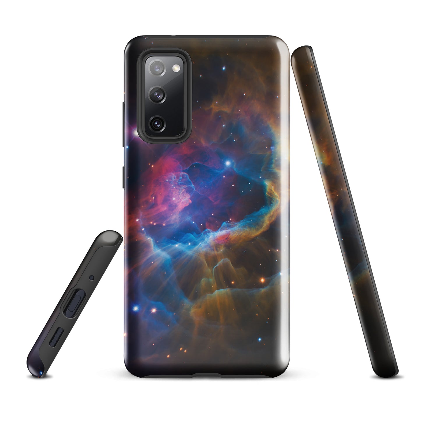 Phone Case for Samsung Galaxy with Nebula Cosmic Dreamscape design, featuring a vibrant starburst of blues, oranges, and pinks.