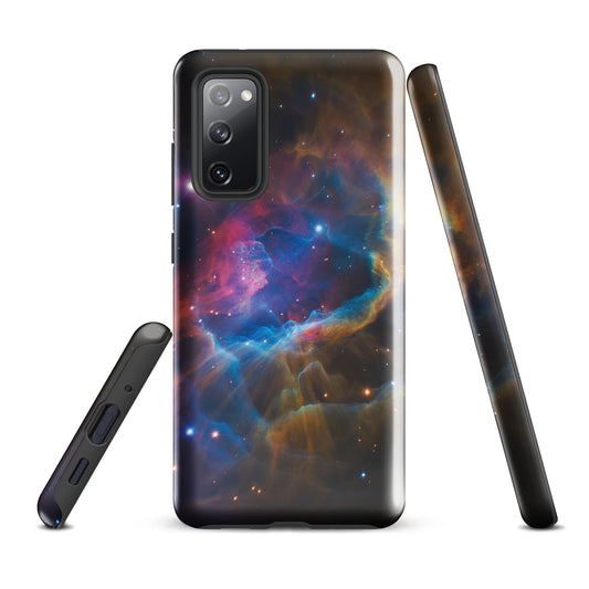 Phone Case for Samsung Galaxy with Nebula Cosmic Dreamscape design, featuring a vibrant starburst of blues, oranges, and pinks.