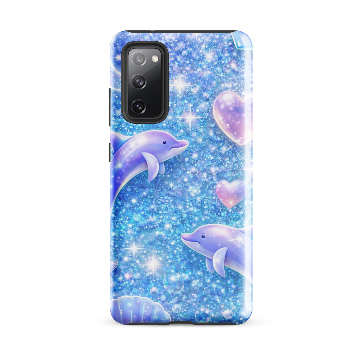 Phone Case for Samsung Galaxy with Ocean Glitter Dolphins design featuring shimmering glitter and playful marine motifs.