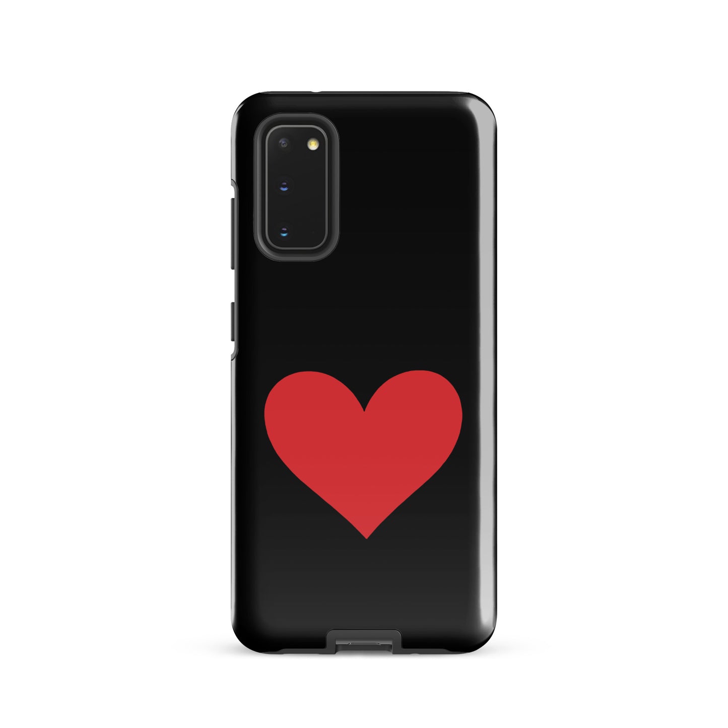 Phone Case for Samsung Galaxy featuring a bold red heart design on a black background.