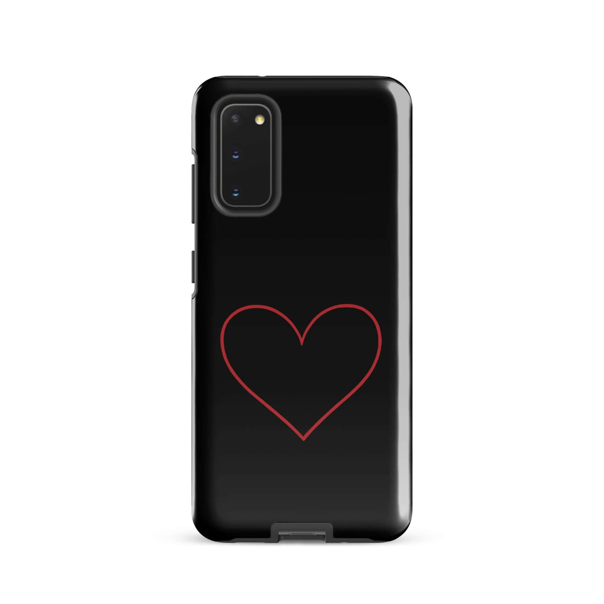Phone Case for Samsung Galaxy with minimalist crimson heart design on a sleek black background.