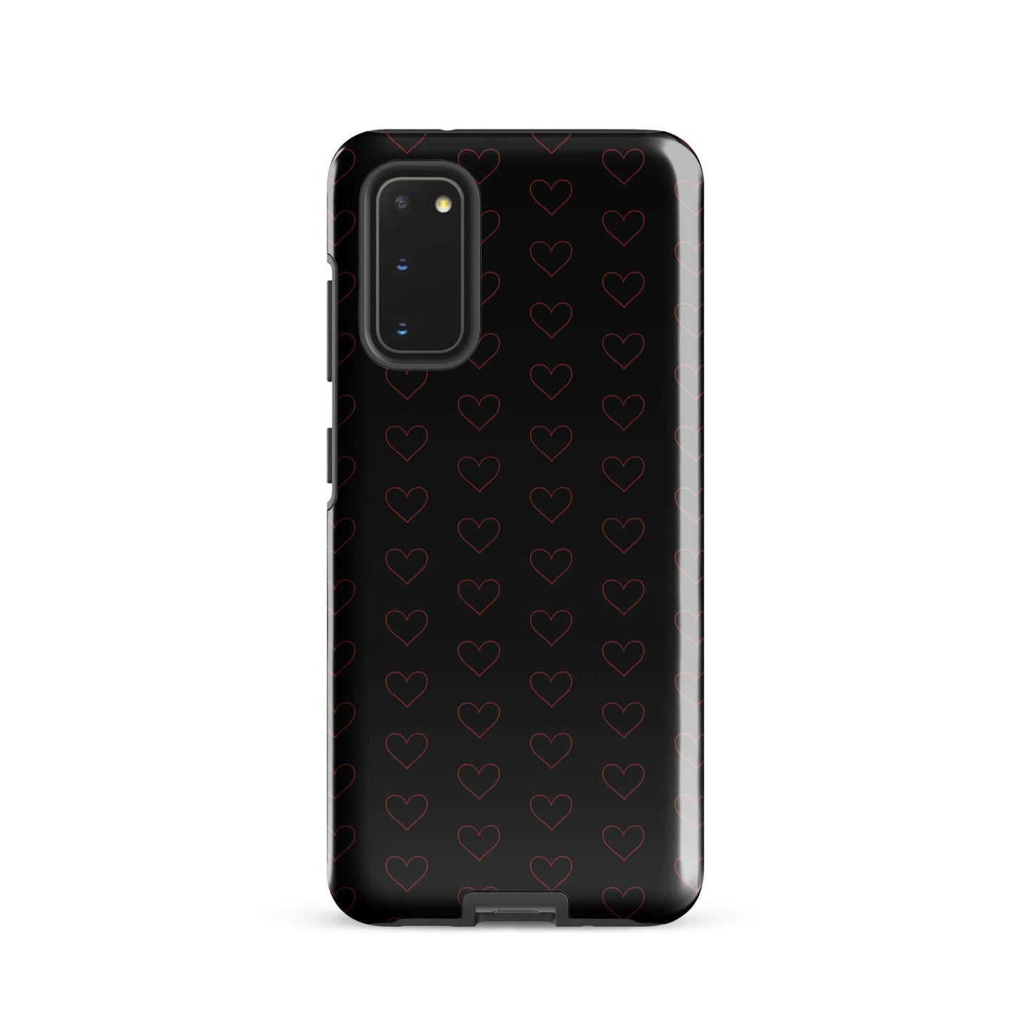 Phone Case for Samsung Galaxy featuring a luxe crimson heart pattern on a sleek black background.