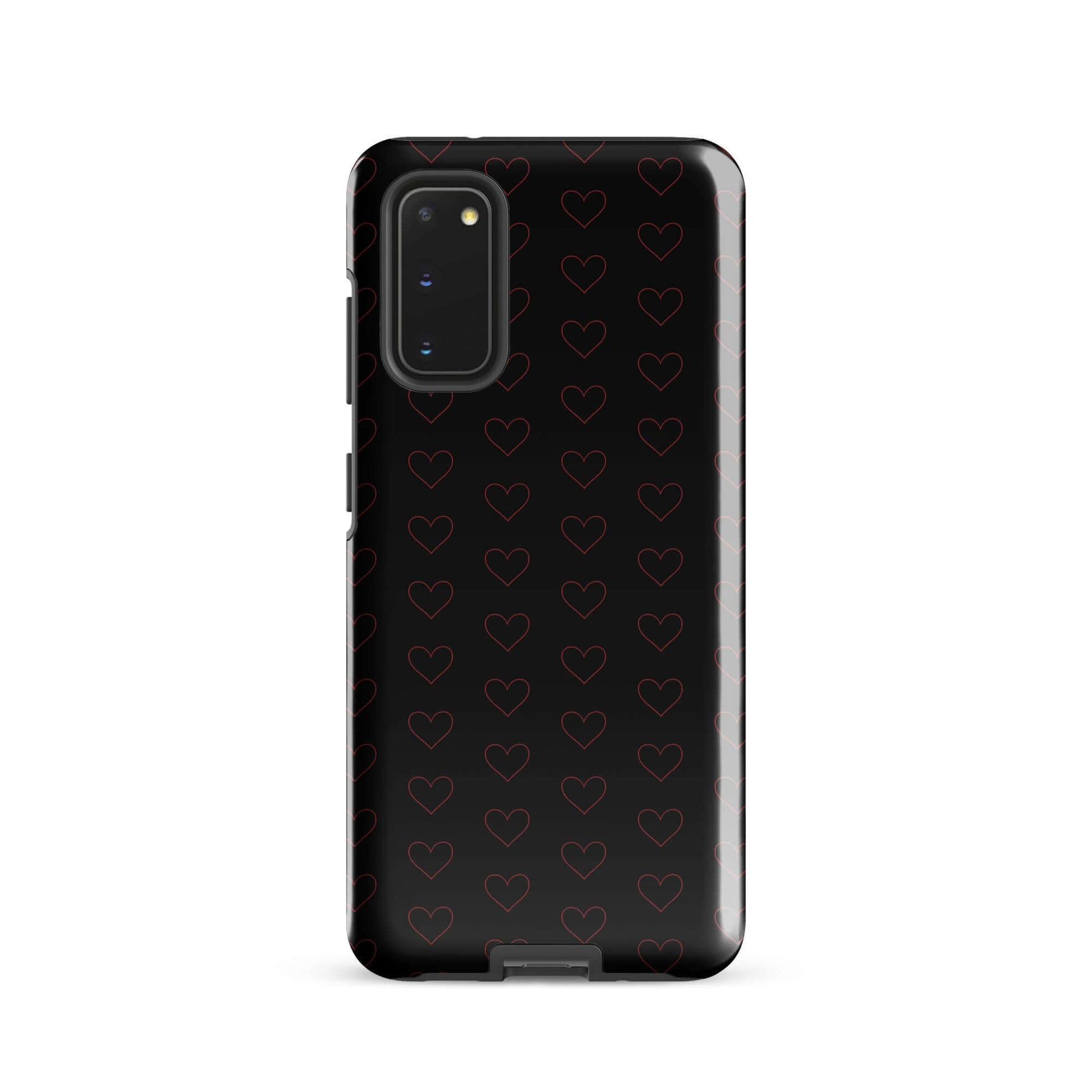 Phone Case for Samsung Galaxy featuring a luxe crimson heart pattern on a sleek black background.