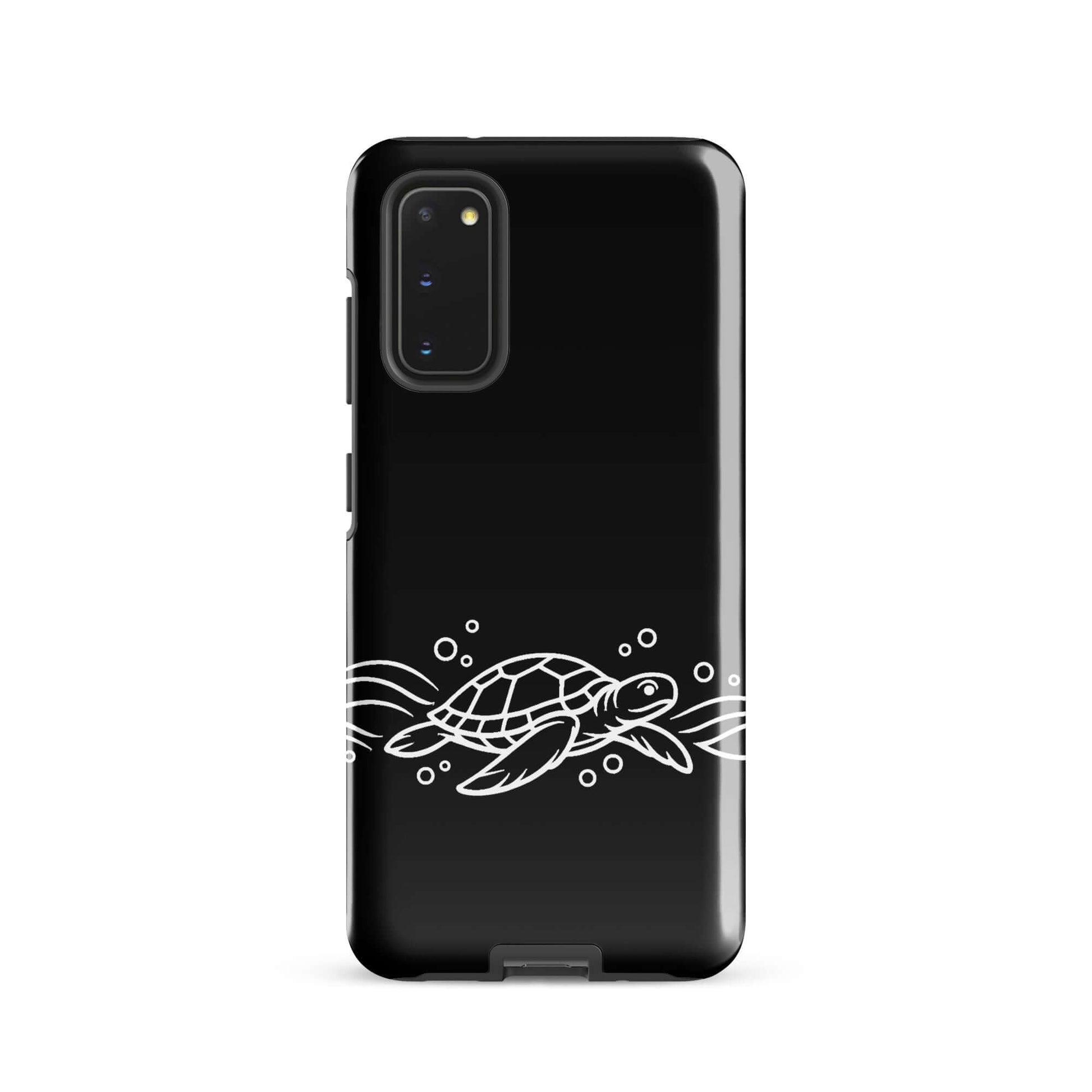 Phone Case for Samsung Galaxy featuring a minimalist sea turtle design swimming through abstract waves.