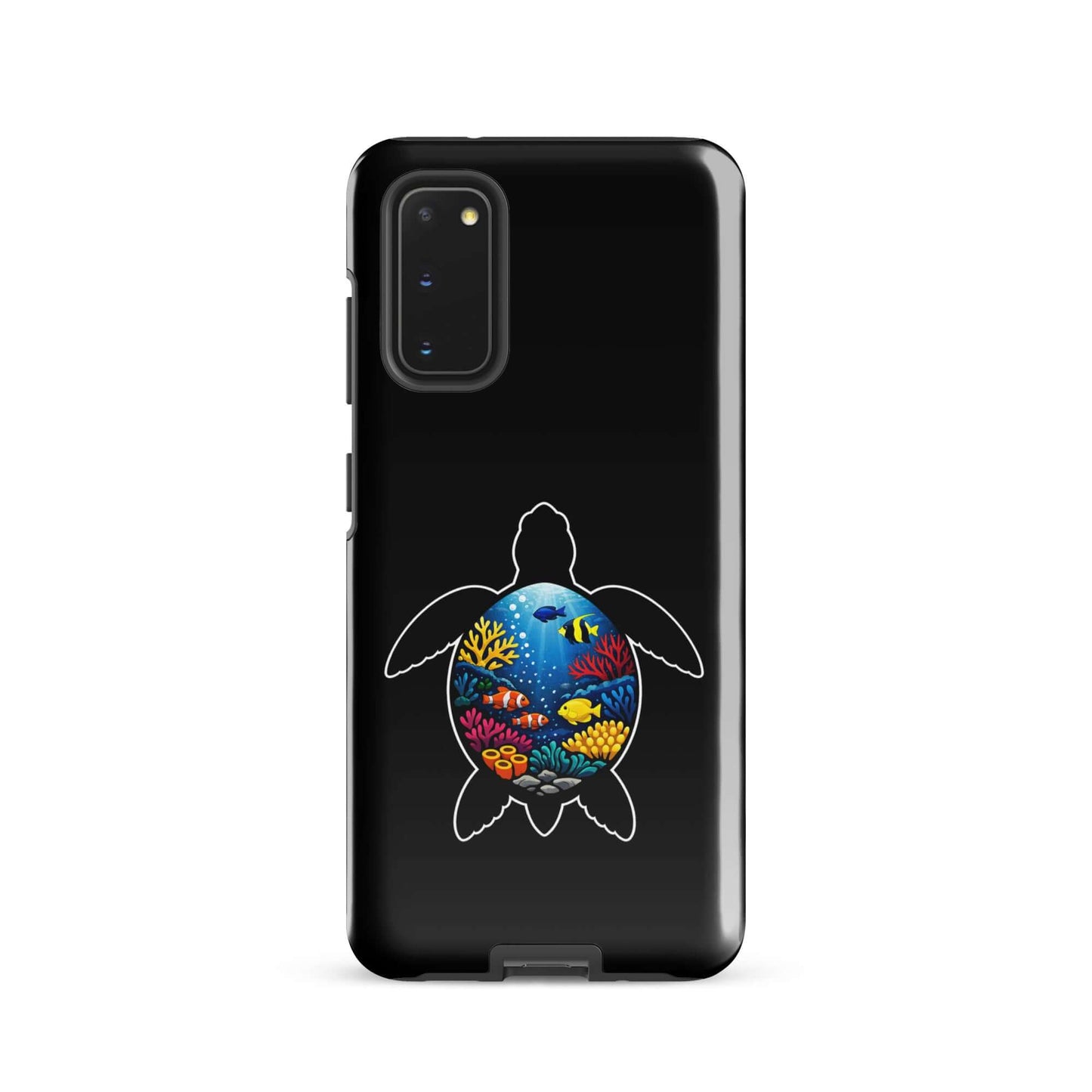 Phone case for Samsung Galaxy featuring a vibrant sea turtle reef design with colorful coral illustrations.