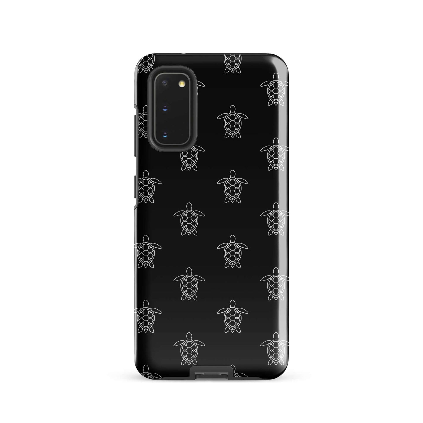 Phone Case for Samsung Galaxy with minimalist sea turtle pattern on a black background.