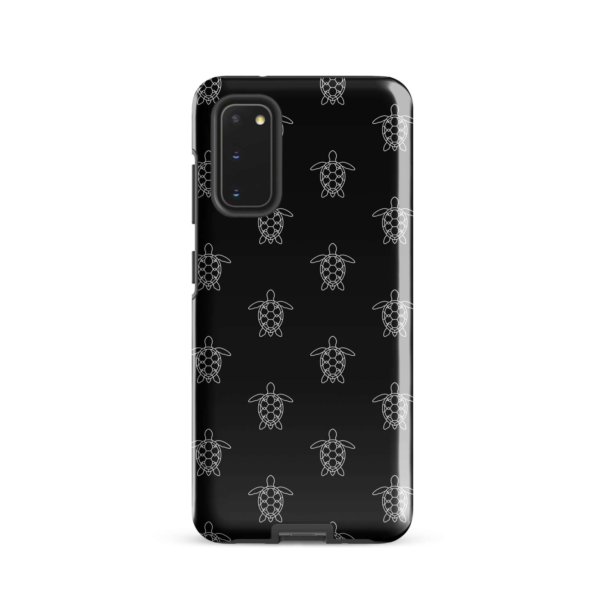 Phone Case for Samsung Galaxy with minimalist sea turtle pattern on a black background.