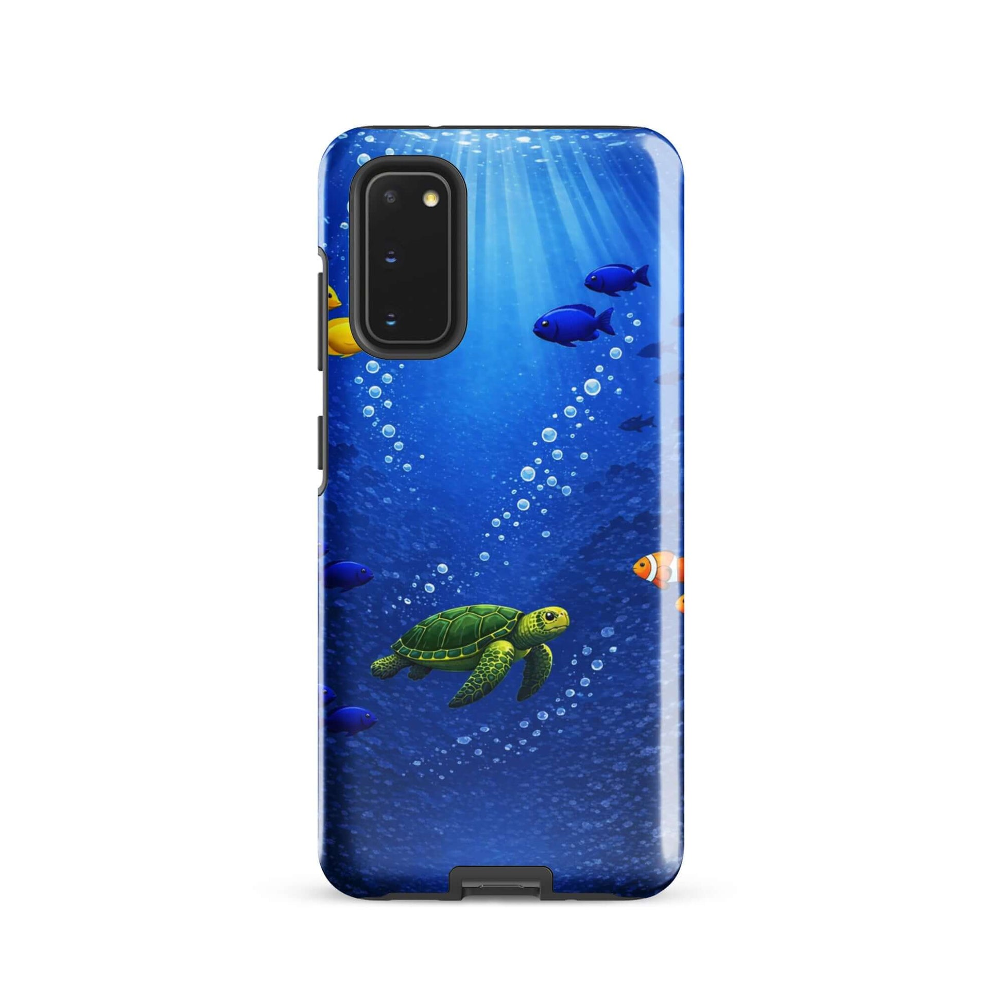 Phone Case for Samsung Galaxy featuring a vibrant sea turtle design swimming among tropical fish in deep blue water.