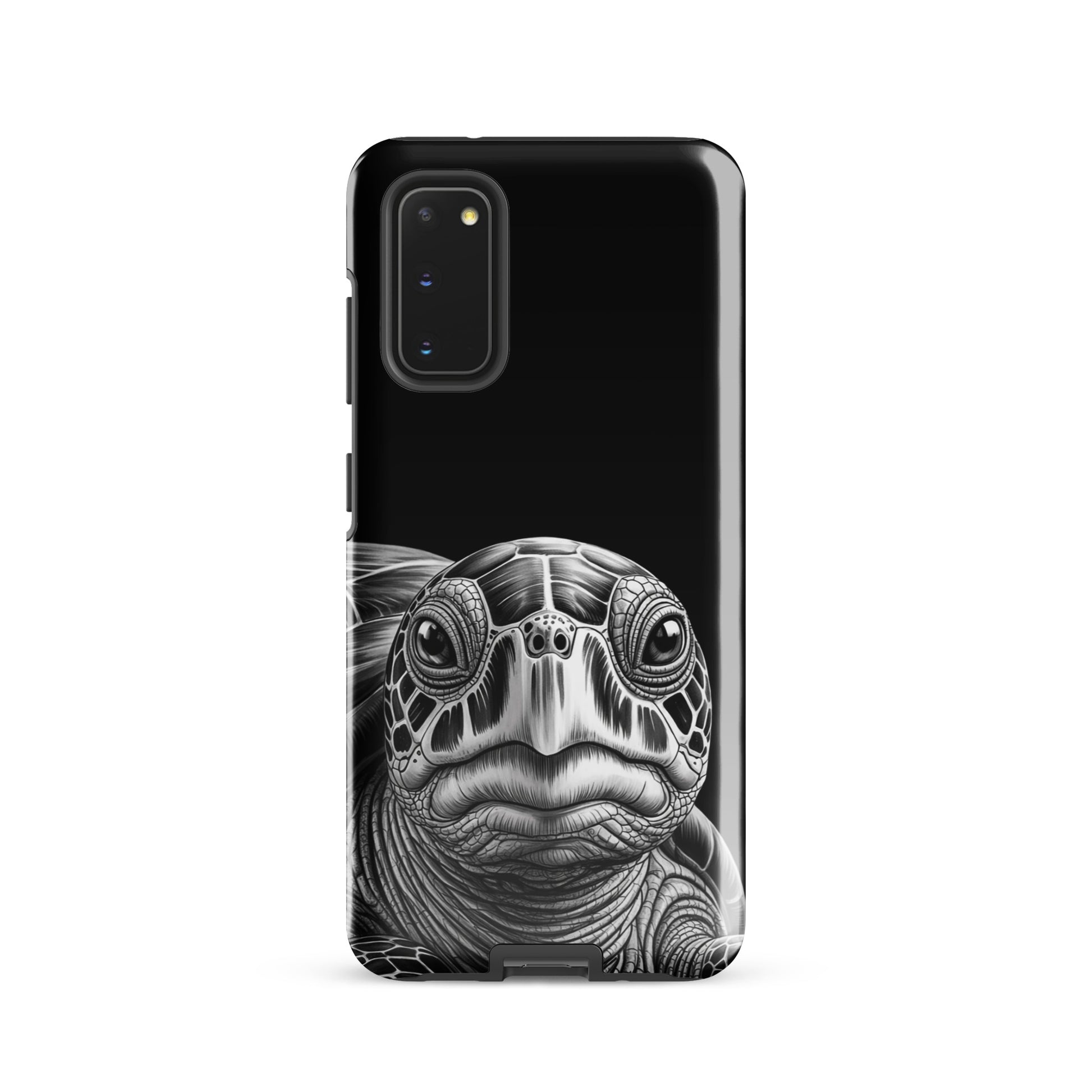 Phone Case featuring black-and-white sea turtle sketch for Samsung Galaxy, highlighting intricate design and protection.