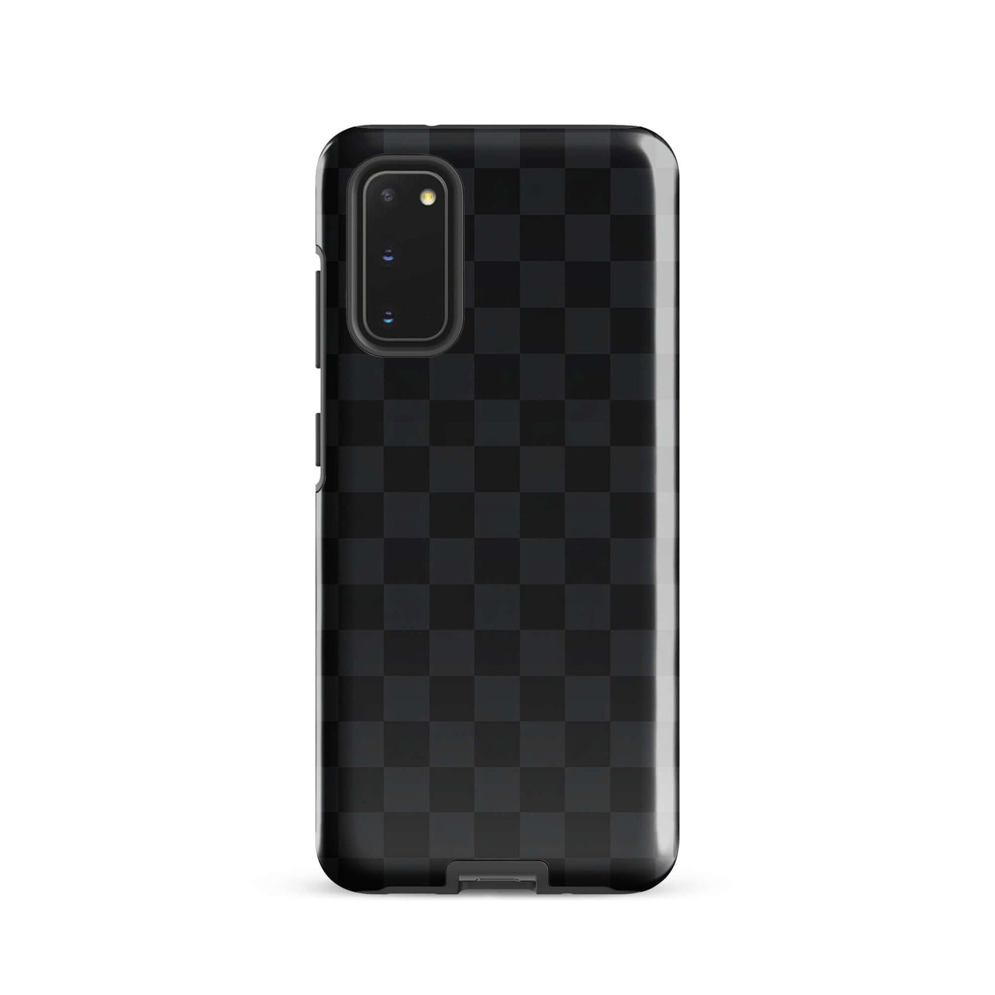 Phone Case for Samsung Galaxy with black and charcoal checkered design, offering stylish protection.