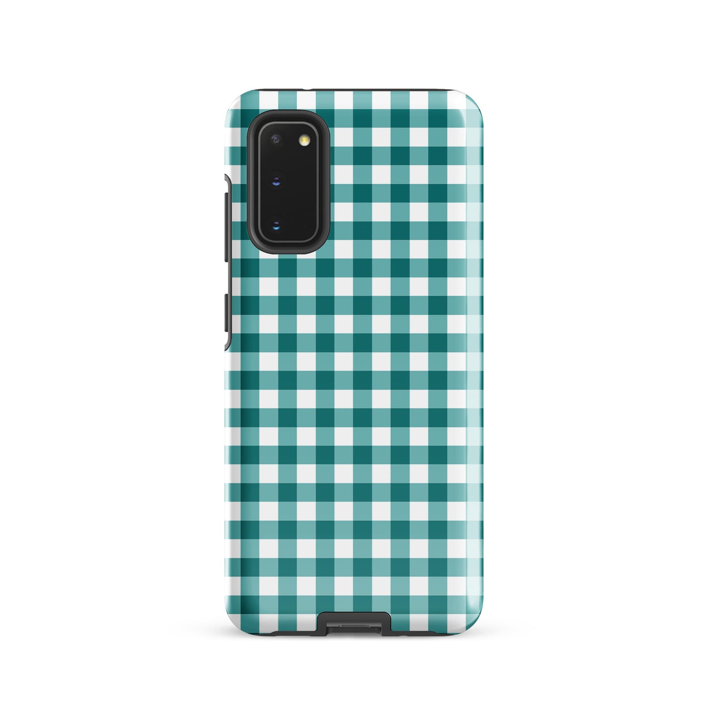 Phone Case for Samsung Galaxy with teal and white gingham pattern offering style and protection.