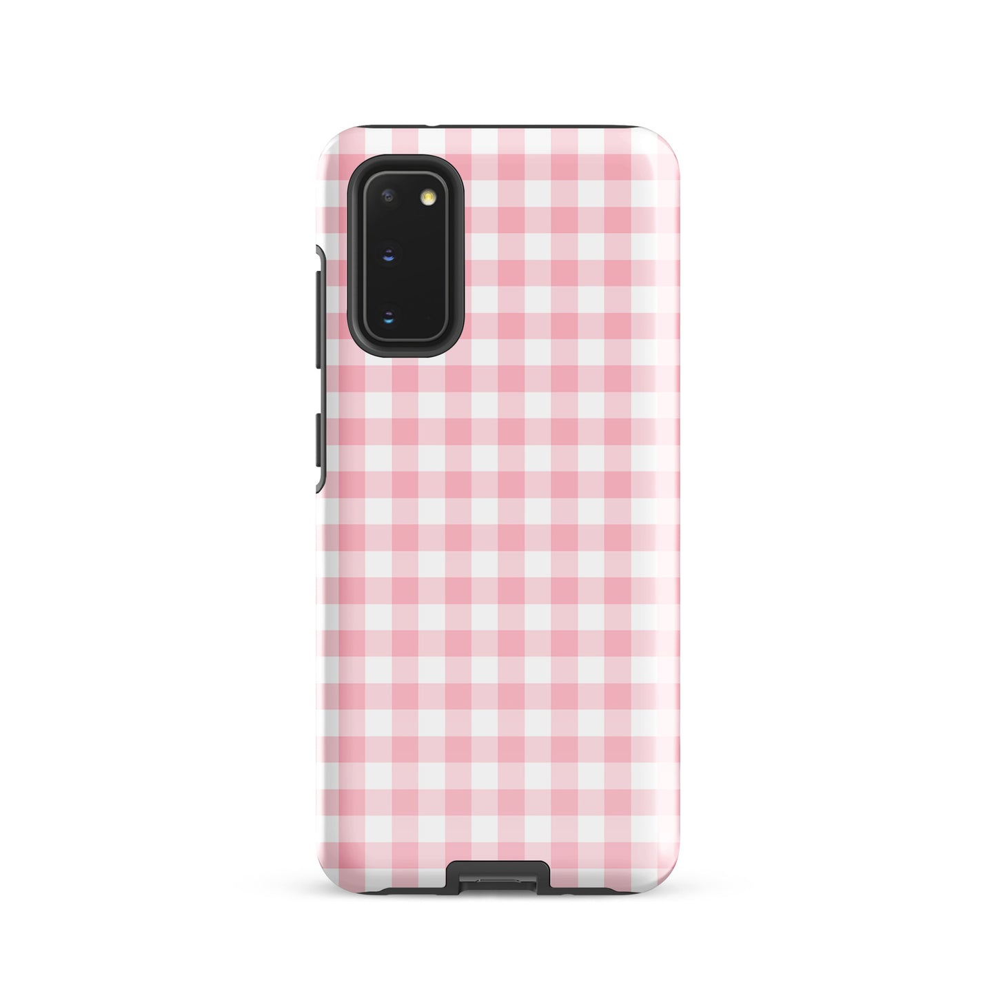 Phone Case with pink-and-white gingham pattern for Samsung Galaxy, combining style and protection.