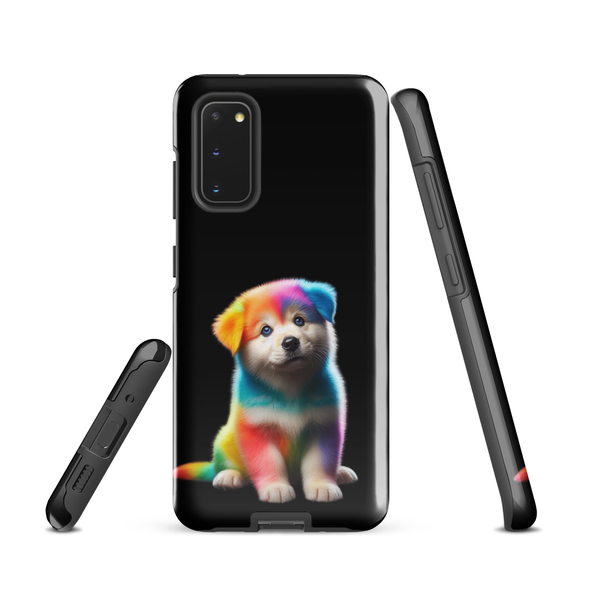 Phone Case featuring a vibrant rainbow-puppy against a night sky, designed for Samsung Galaxy, combines art with device protection.