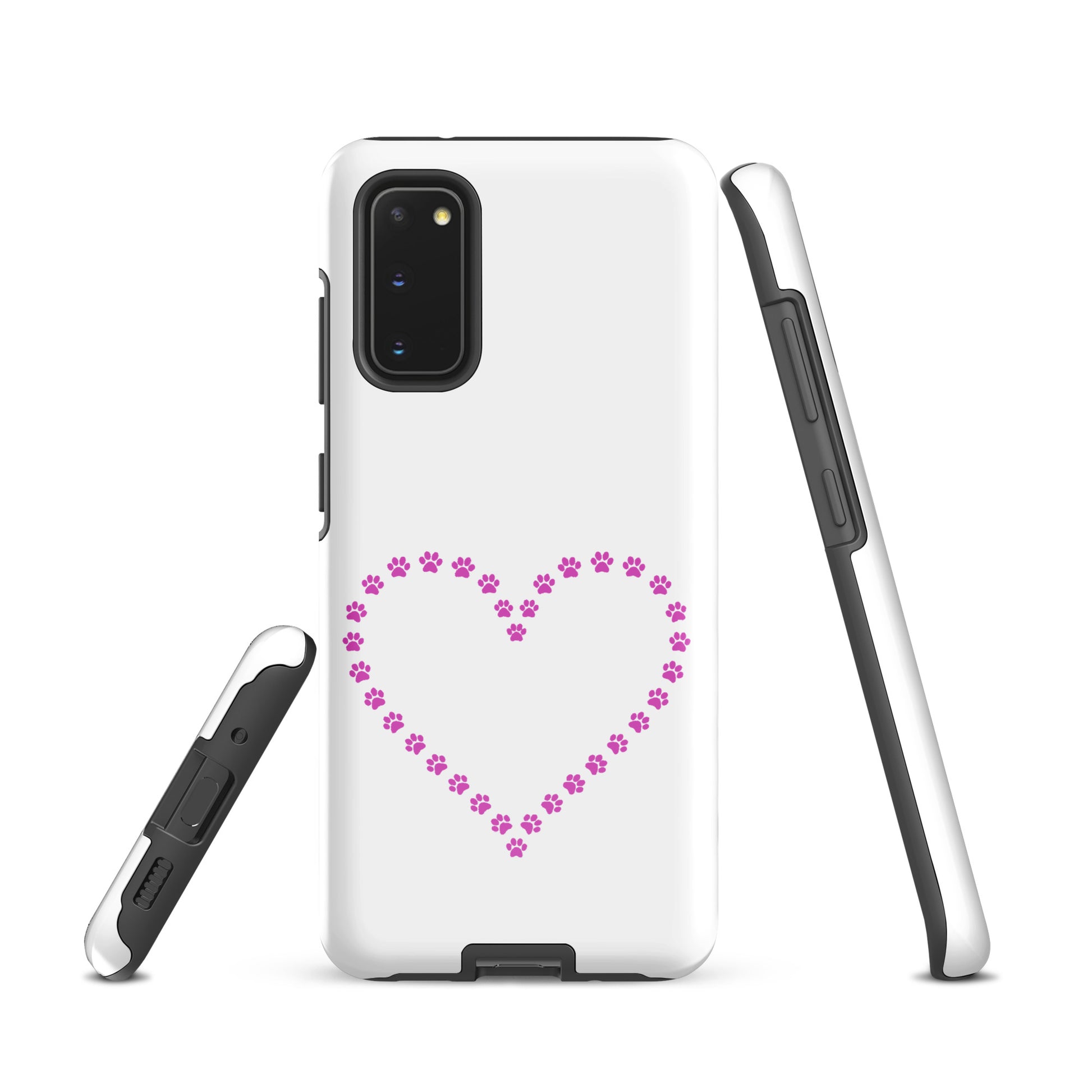 Phone Case for Samsung Galaxy with paw print heart design, perfect for pet lovers seeking charm and protection, featuring pink paw prints.