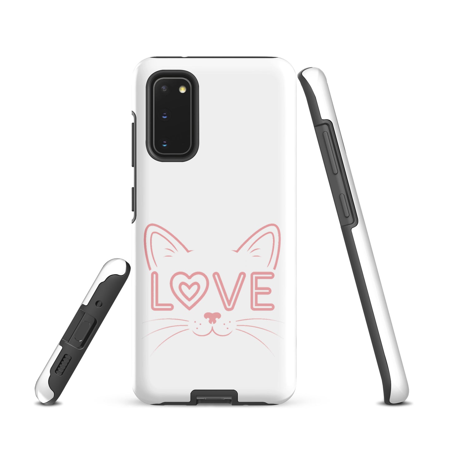 Cat Love phone case for Samsung Galaxy with minimalist cat face and "love" design.