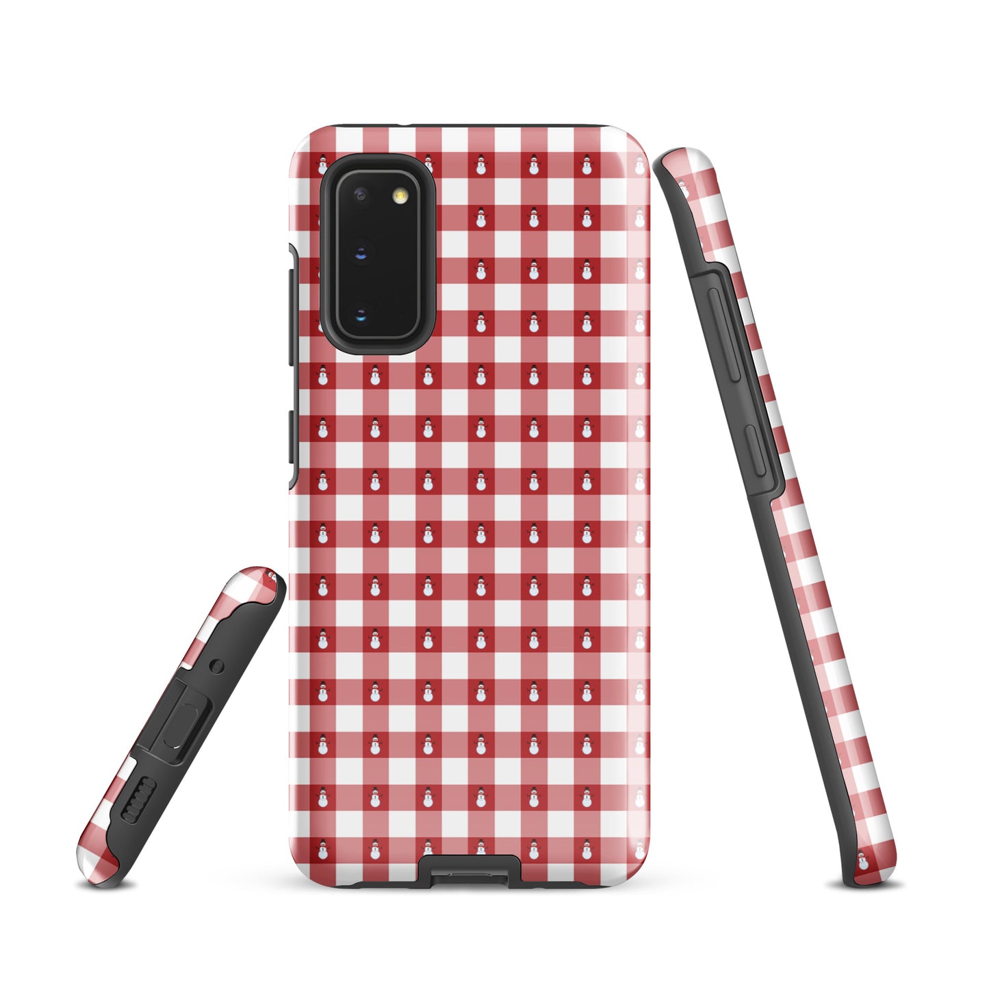 Phone Case for Samsung Galaxy - red gingham with snowman pattern providing winter charm and durable protection.