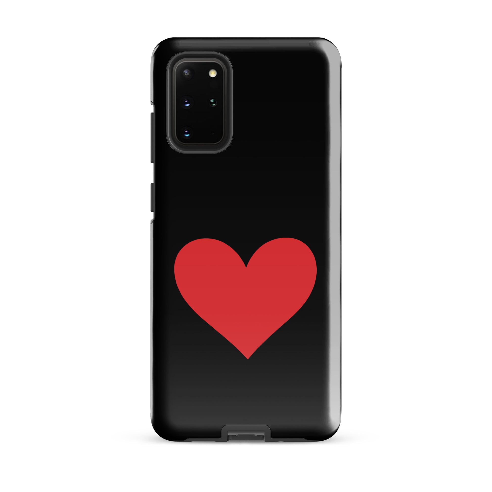 Phone Case for Samsung Galaxy featuring a bold red heart design on a sleek black background.