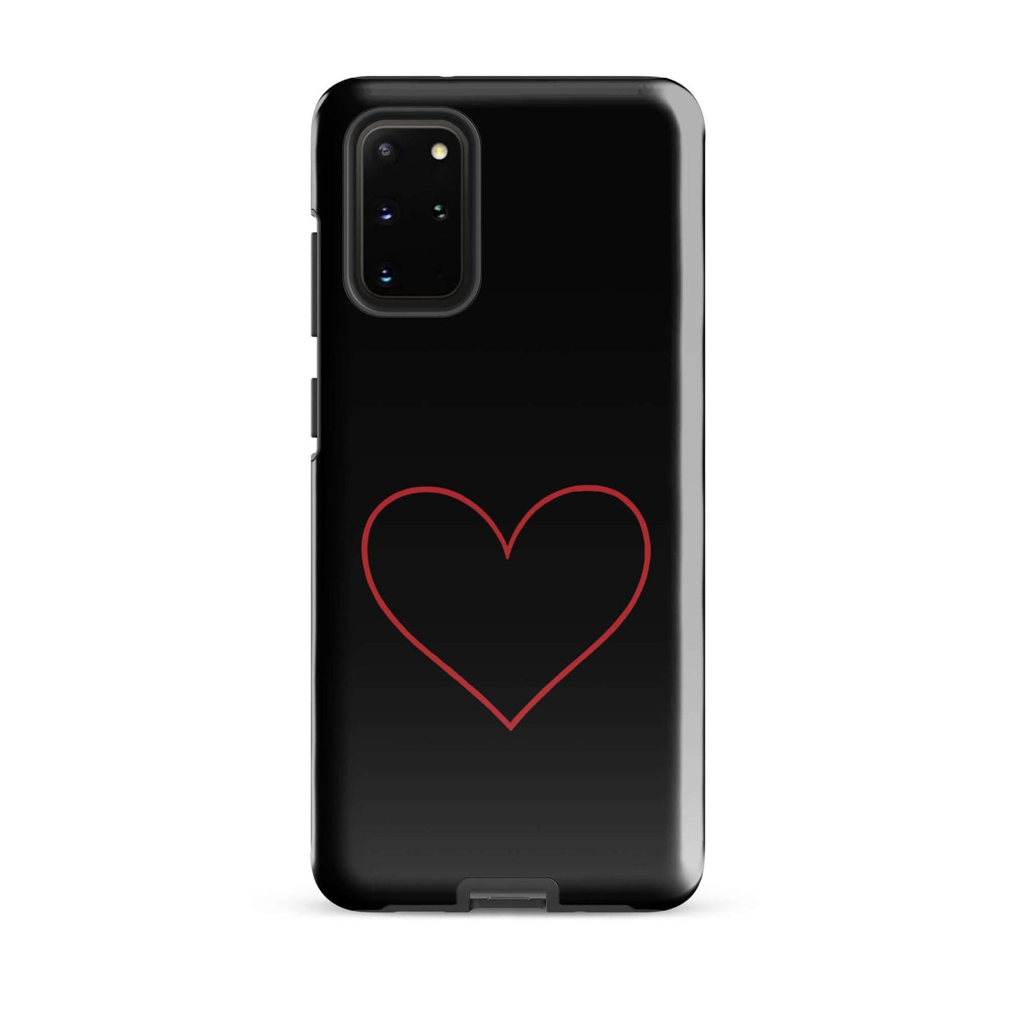 Phone Case for Samsung Galaxy featuring a minimalist crimson heart design on a sleek black background.
