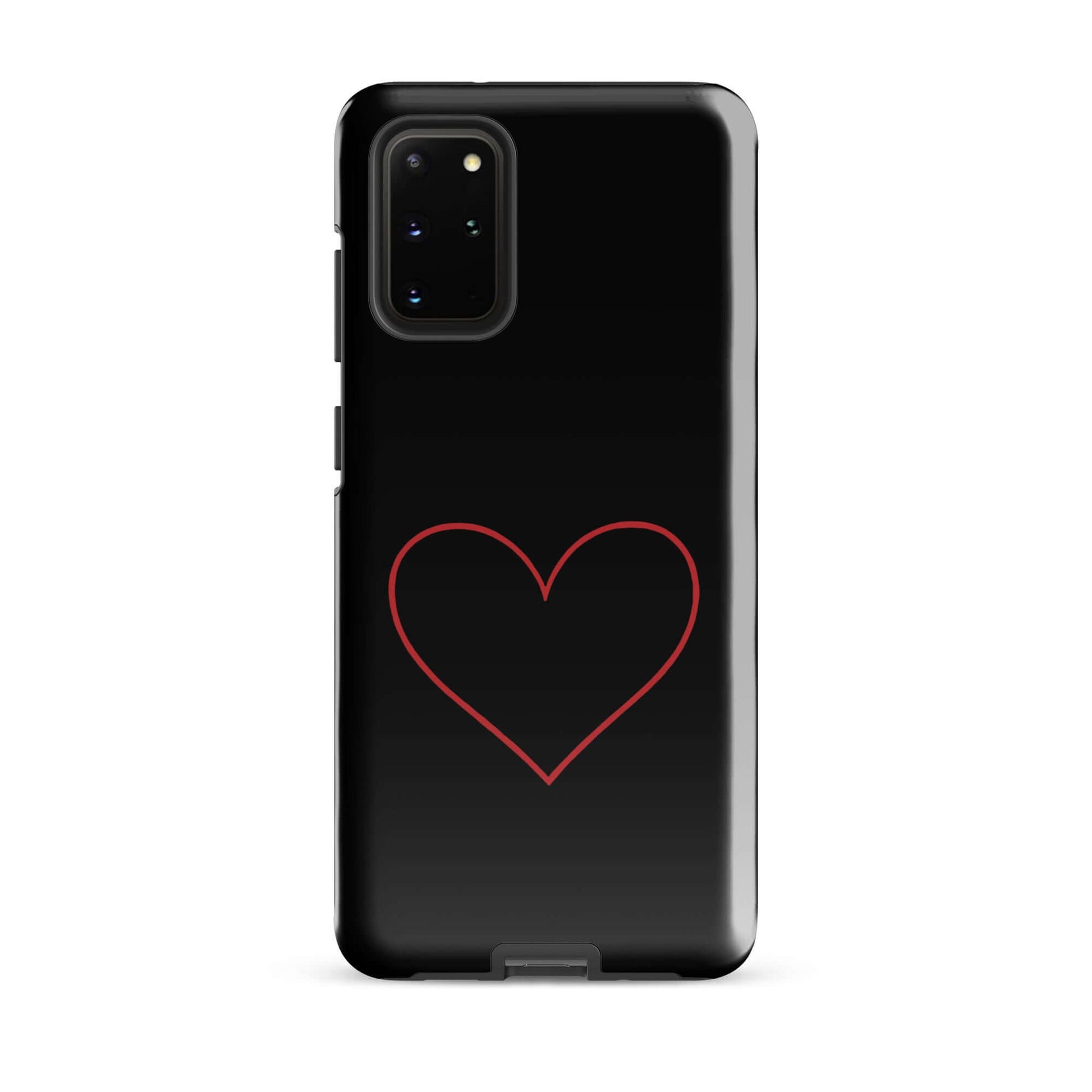 Phone Case for Samsung Galaxy featuring a minimalist crimson heart design on a sleek black background.