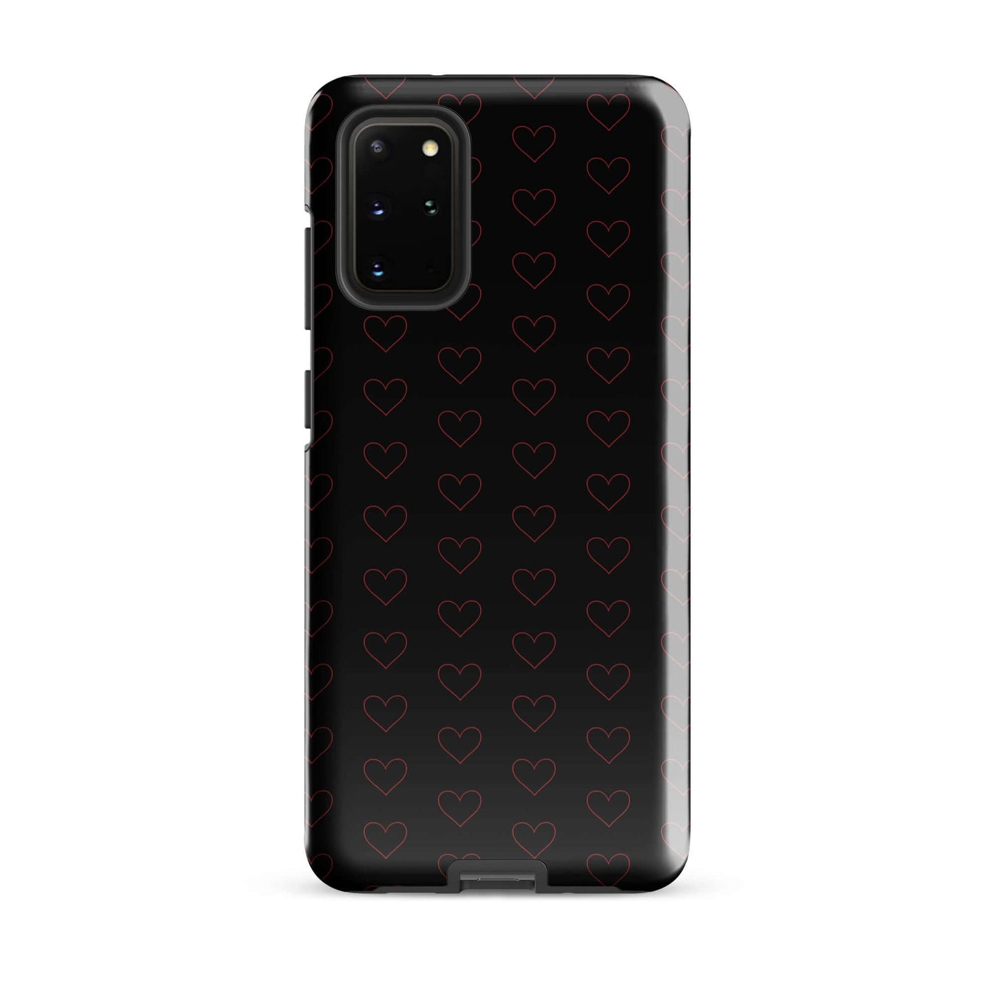 Phone Case for Samsung Galaxy with elegant crimson heart pattern on a black background.