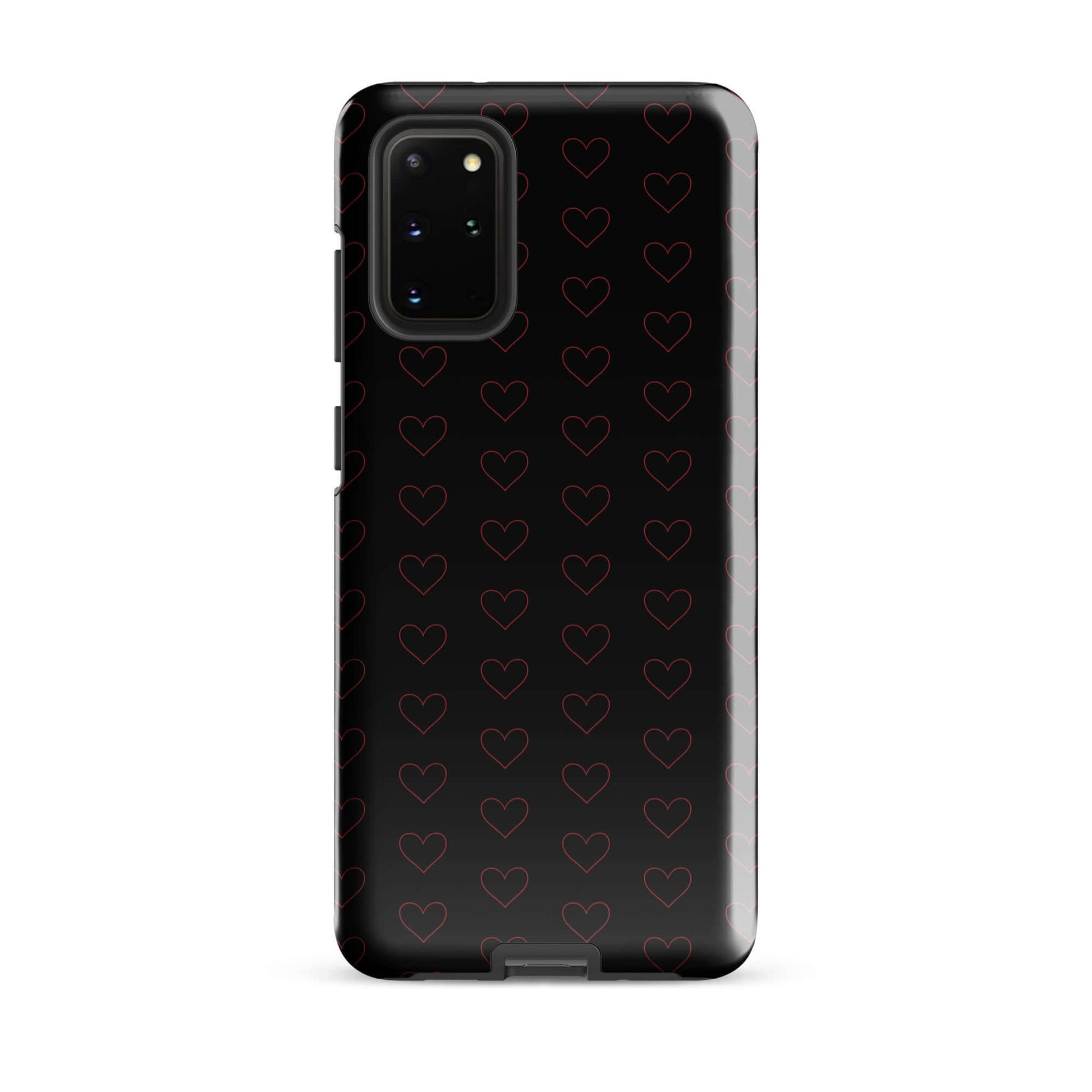 Phone Case for Samsung Galaxy with elegant crimson heart pattern on a black background.