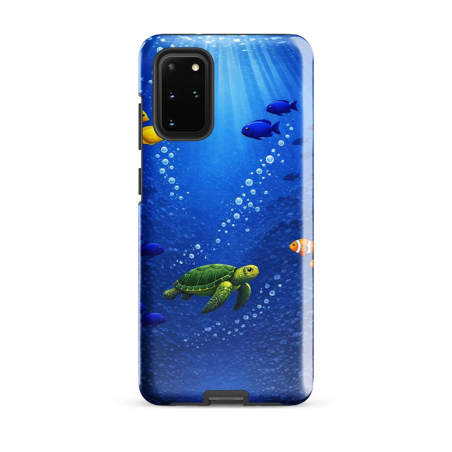 Phone Case for Samsung Galaxy with sea turtle and tropical fish design in deep blue water.