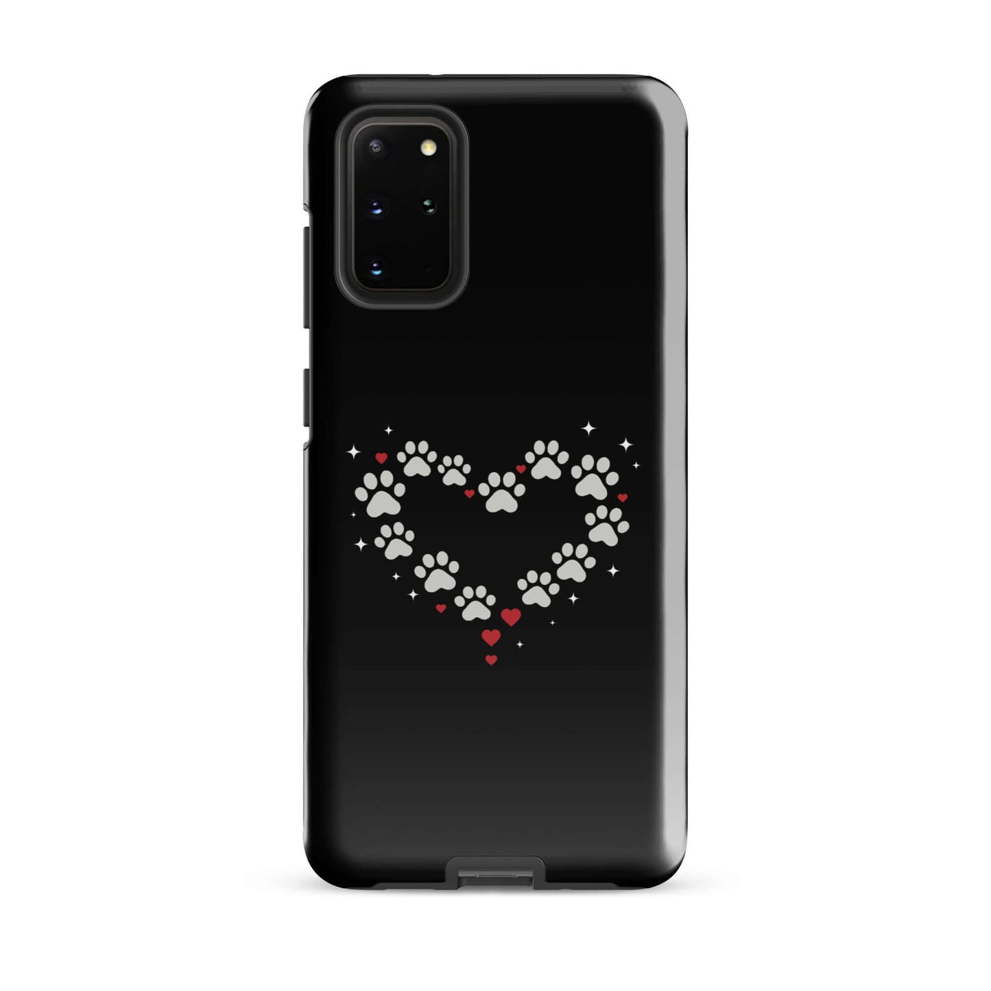 Phone Case for Samsung Galaxy featuring a paw-print heart design on a black backdrop.