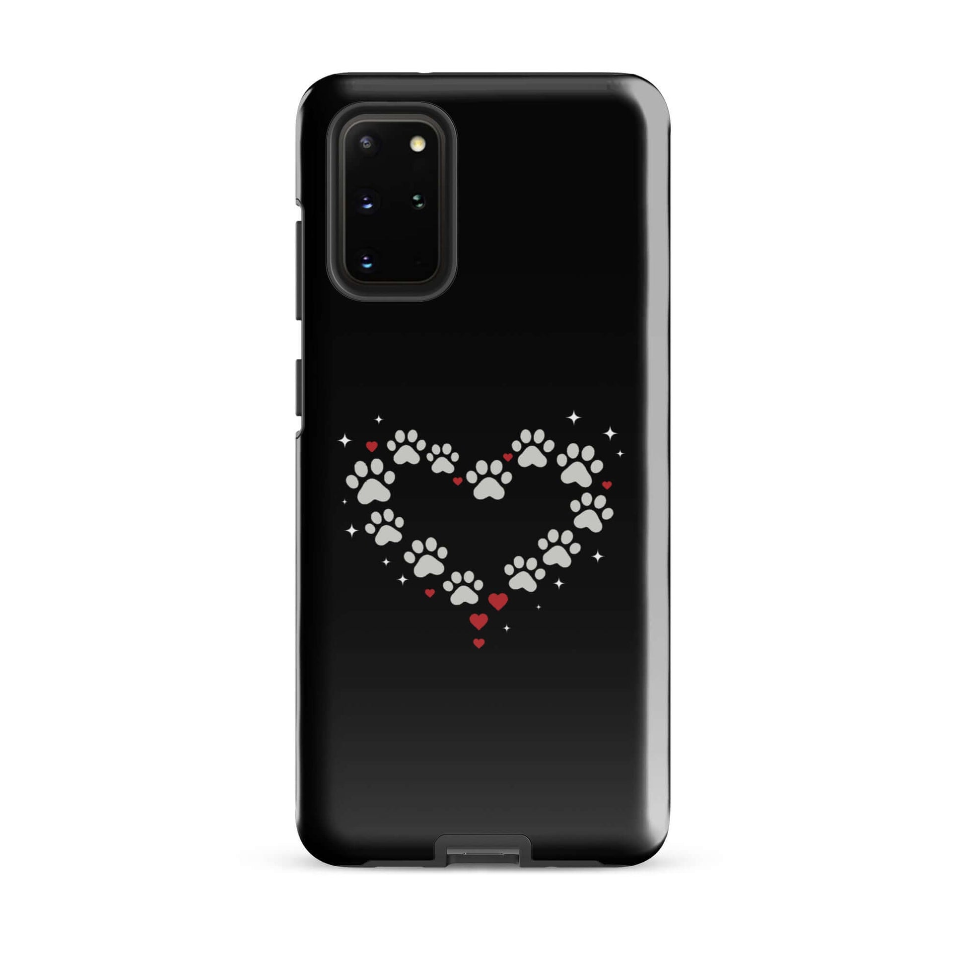 Phone Case for Samsung Galaxy featuring a paw-print heart design on a black backdrop.