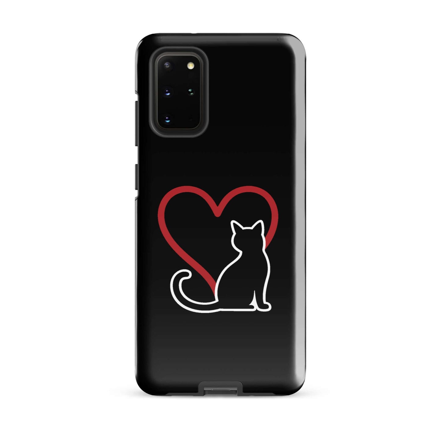 Phone Case for Samsung Galaxy featuring a minimalist cat design and heart on a sleek black background.