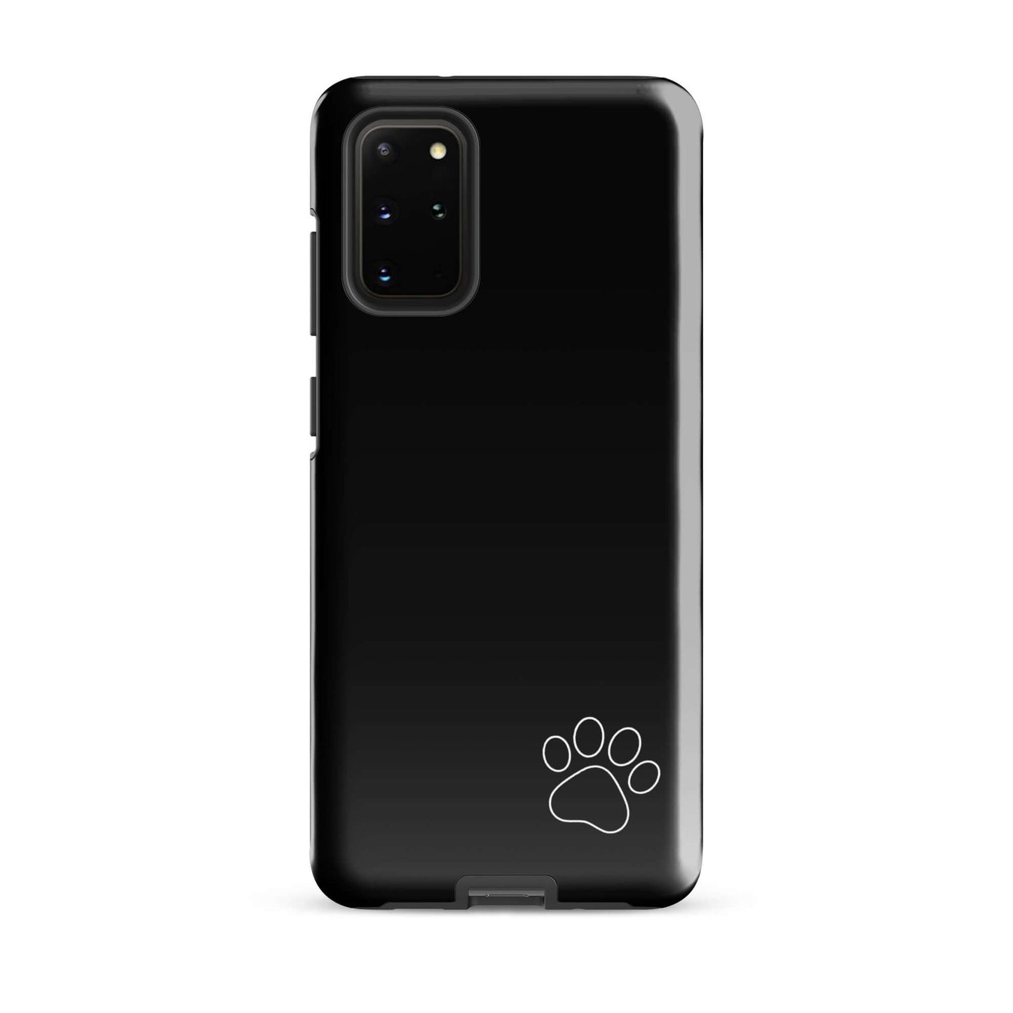 Phone Case for Samsung Galaxy with paw-print design, black minimalist tough case featuring a small white paw print for style.