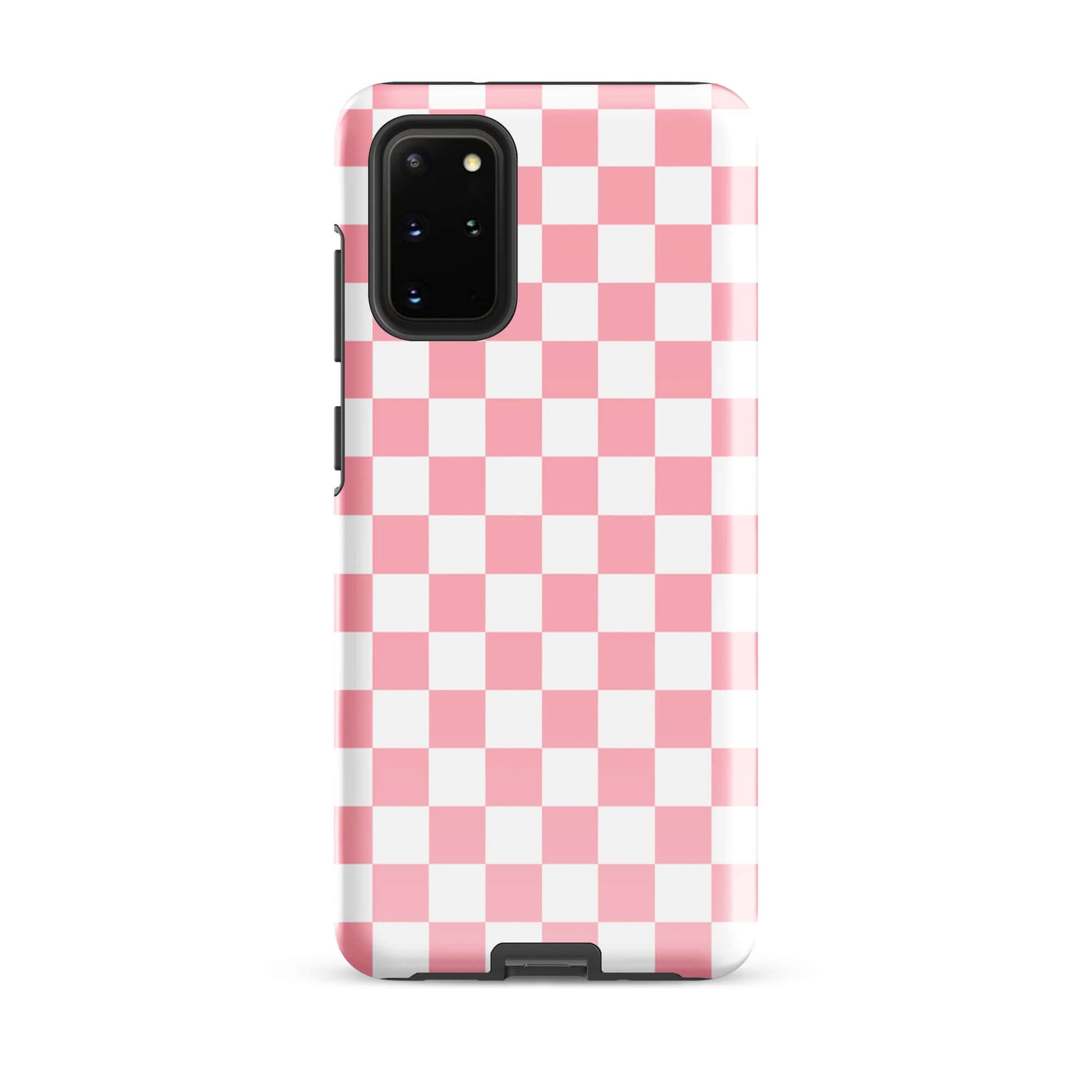 Phone Case for Samsung Galaxy with playful pink and white checkered pattern, adding style and personality to your device.