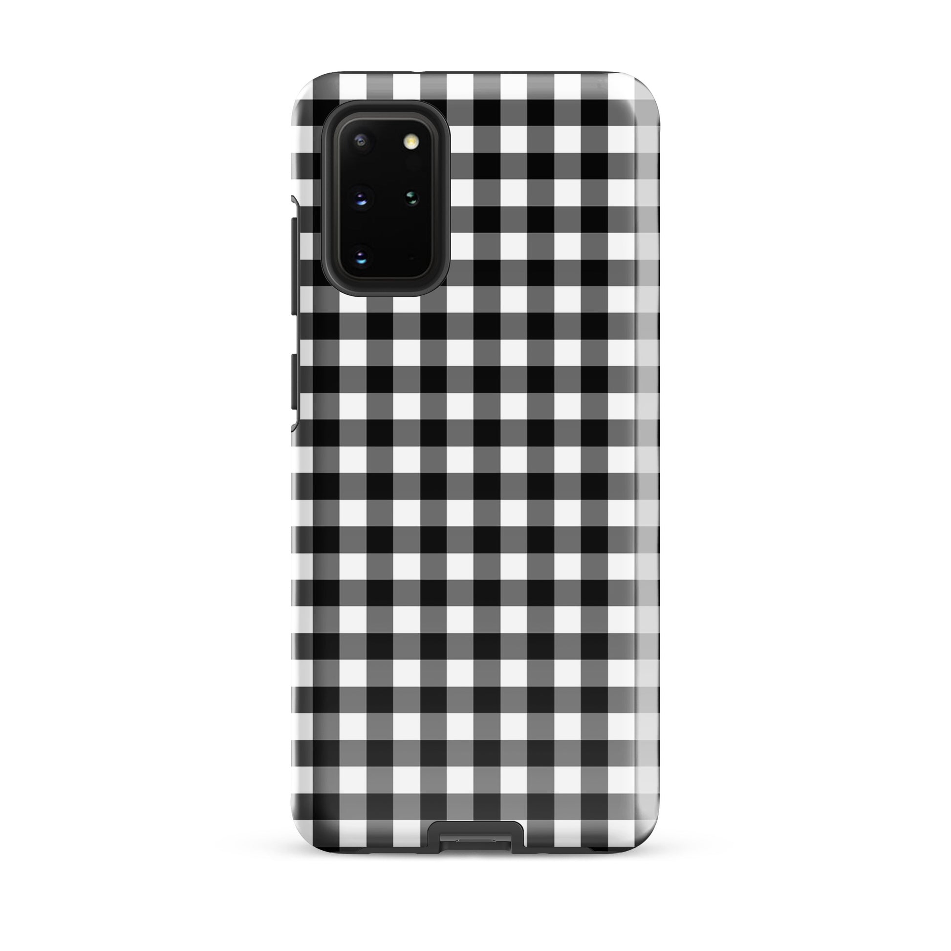 Phone Case for Samsung Galaxy in black-and-white gingham pattern, offering style and protection with upscale craftsmanship.