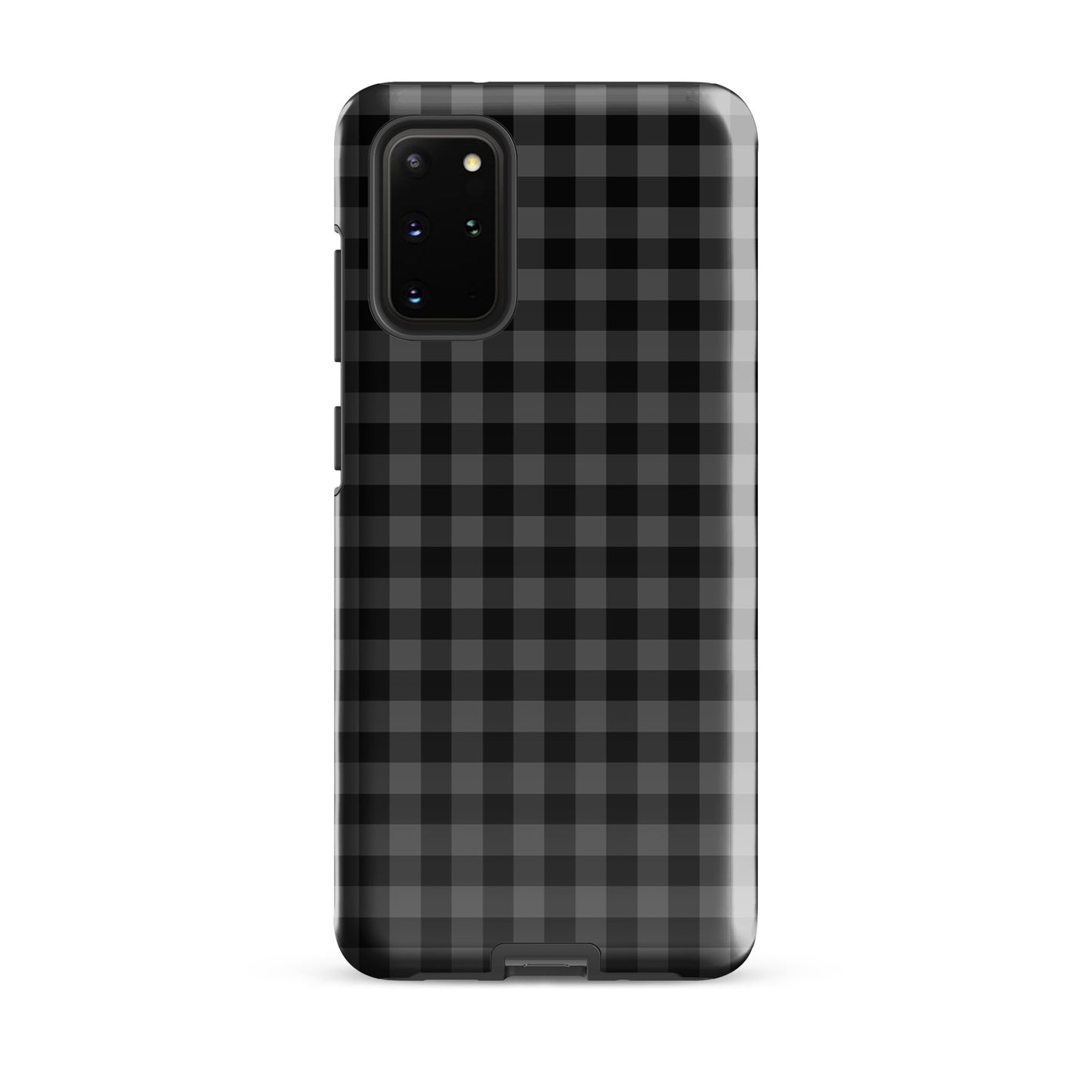 Phone Case for Samsung Galaxy with black-and-charcoal gingham pattern, combining style and protection in a durable, chic design.