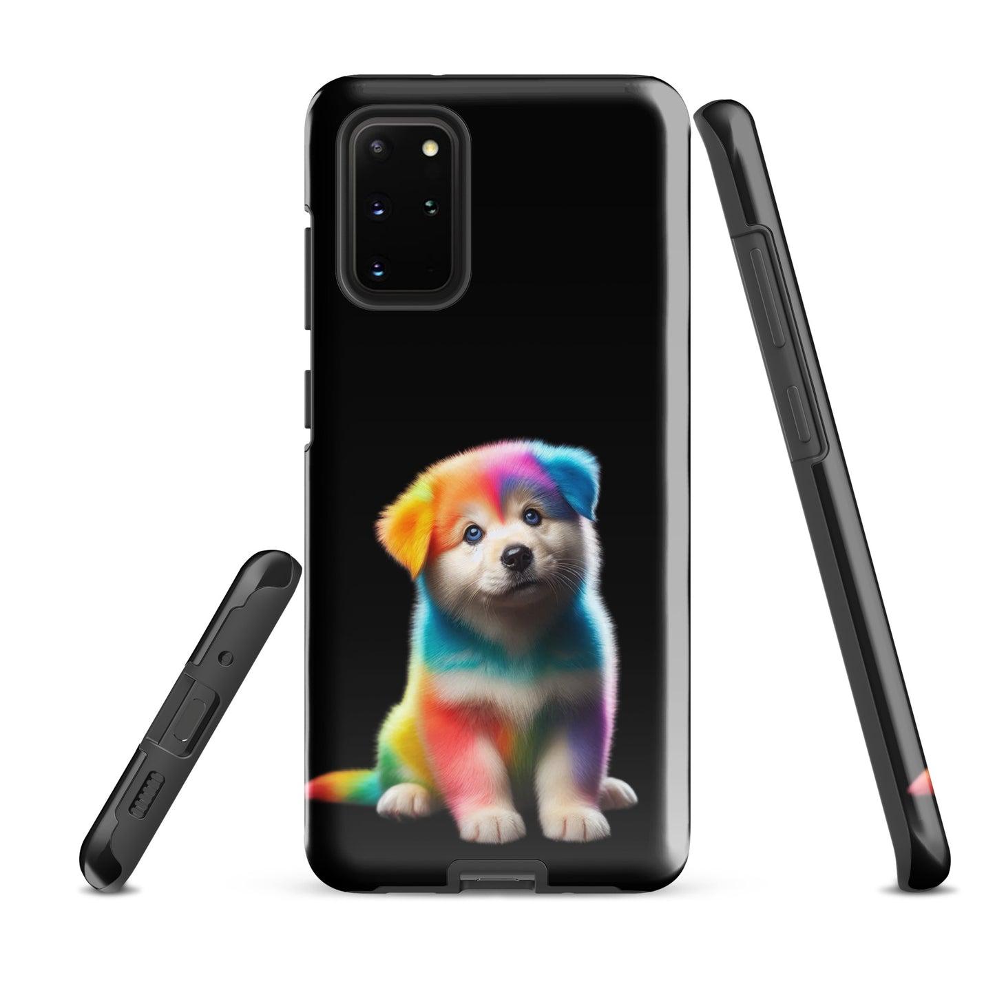 Phone Case featuring rainbow puppy design with cosmic sparkle for Samsung Galaxy, combining playful fantasy art and protective functionality.