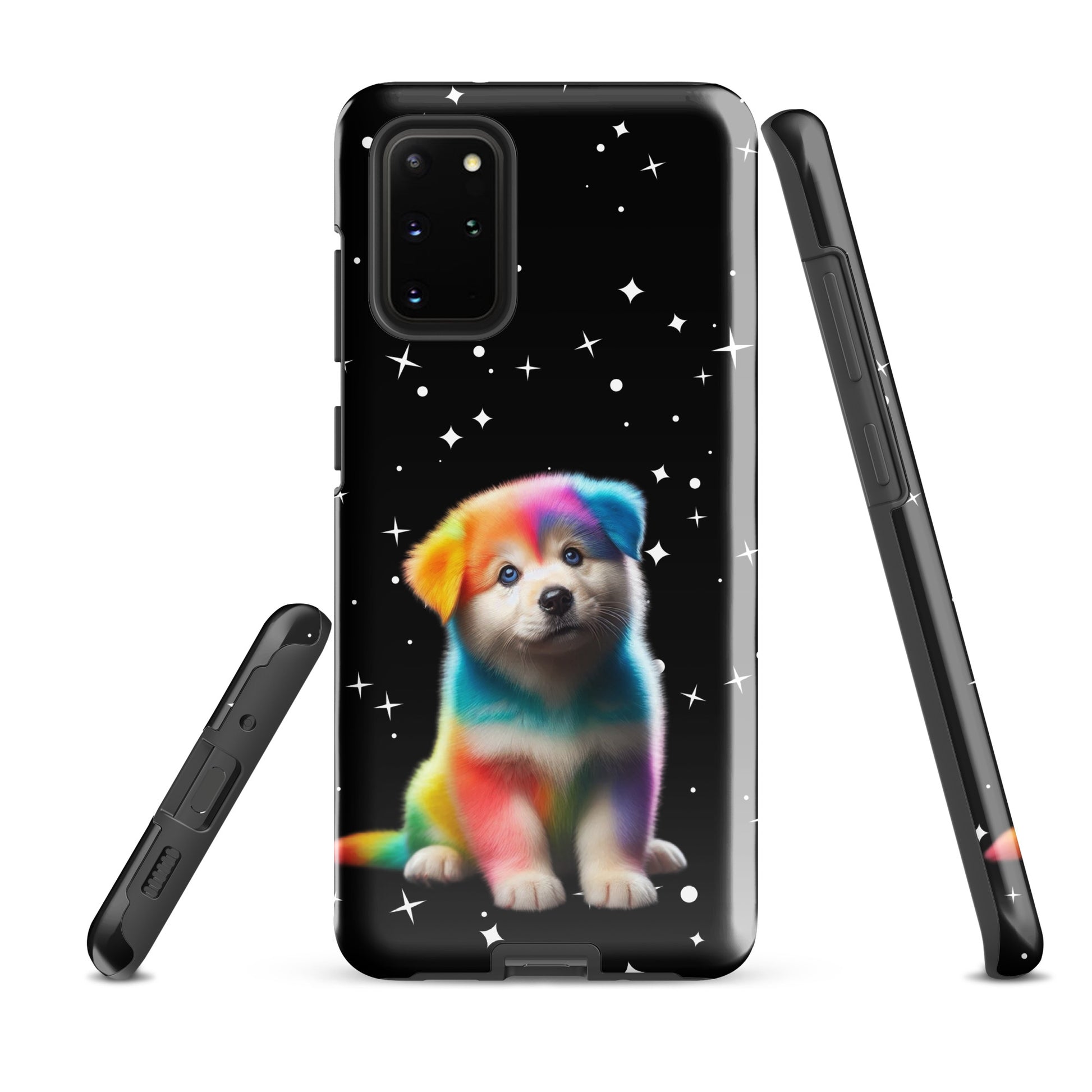 Phone Case with rainbow puppy under starry night for Samsung Galaxy.