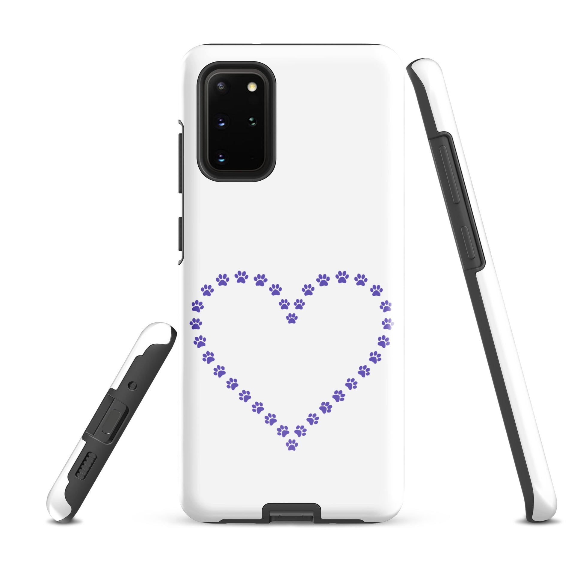 Phone Case for Samsung Galaxy with purple paw print heart design ideal for pet lovers.