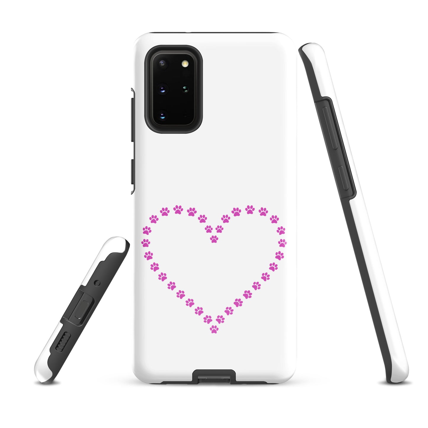 Phone Case for Samsung Galaxy with paw print heart design, perfect for cat and dog lovers. Durable and whimsical protection.