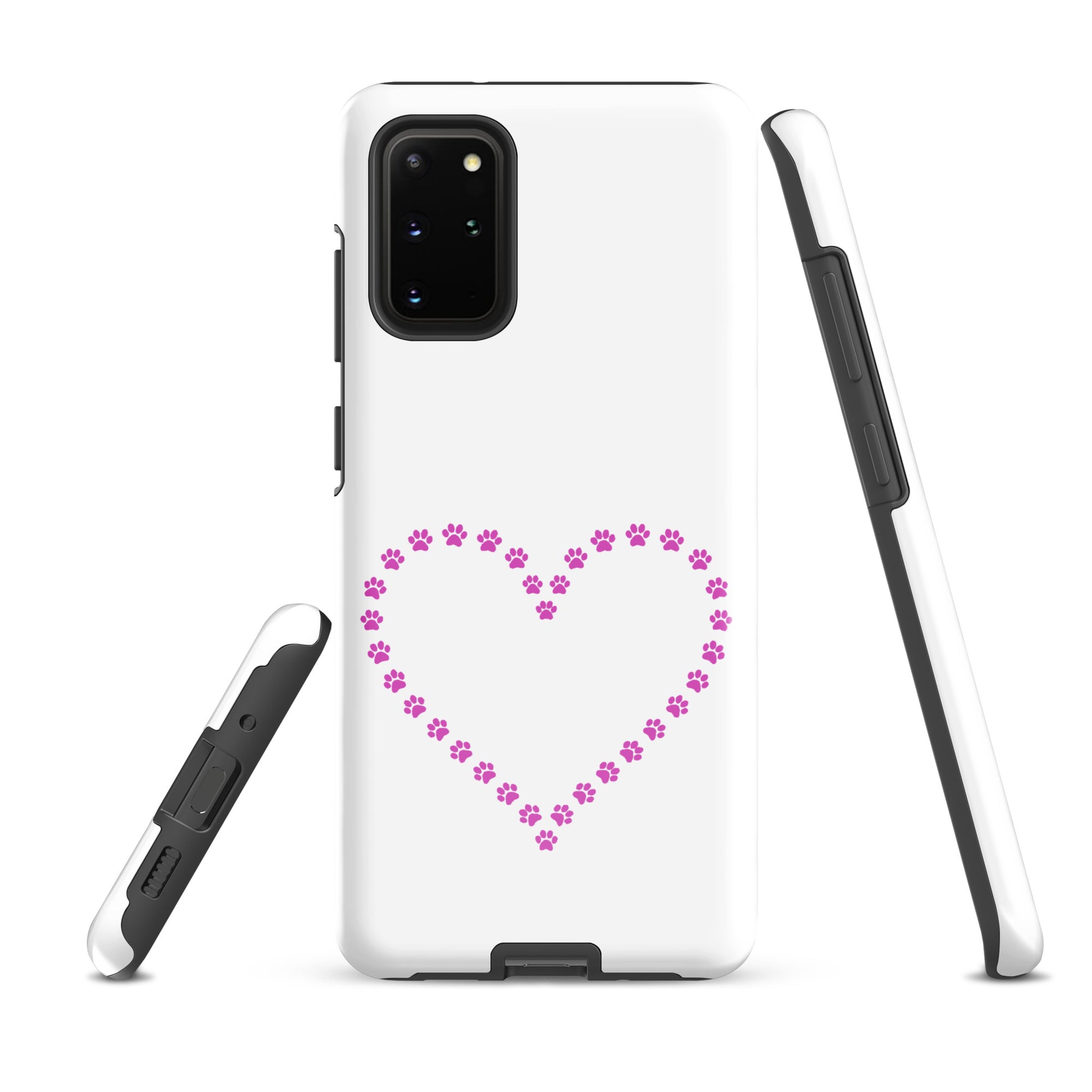 Phone Case for Samsung Galaxy with paw print heart design, perfect for cat and dog lovers. Durable and whimsical protection.
