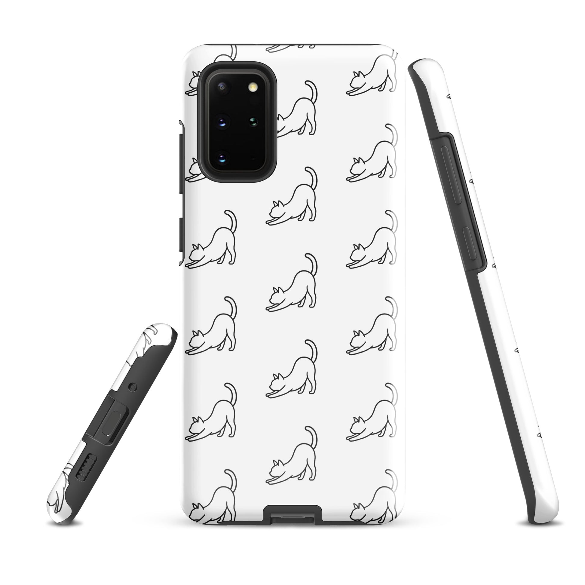 Phone Case for Samsung Galaxy with minimalist stretching cat pattern, providing style and protection for cat lovers.