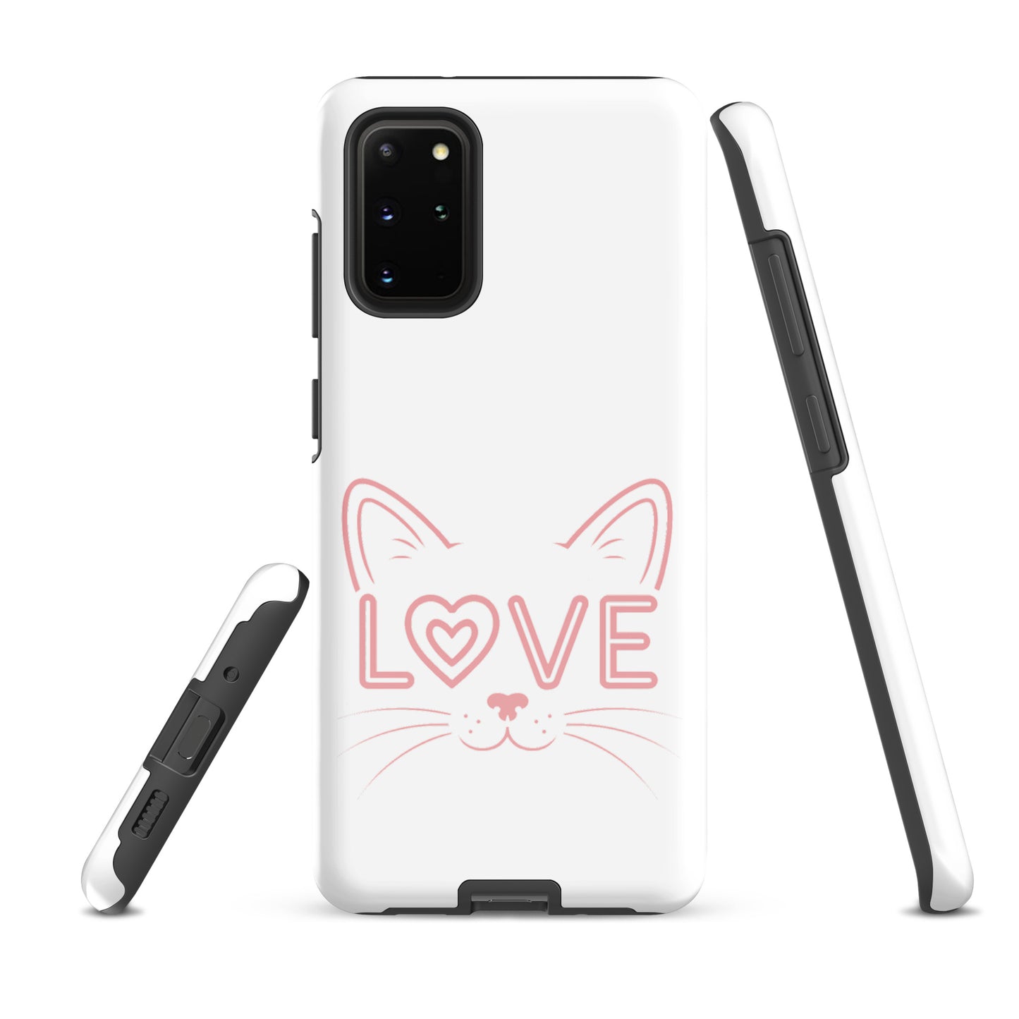 Cat Love phone case for Samsung Galaxy featuring minimalist cat face and 'love' design, stylish and protective accessory for feline lovers.