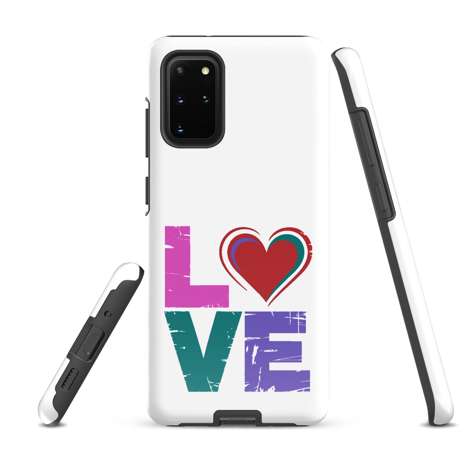 Phone Case Love Dual Layer Tough Case for Samsung Galaxy with colorful LOVE design featuring a heart-shaped "O"