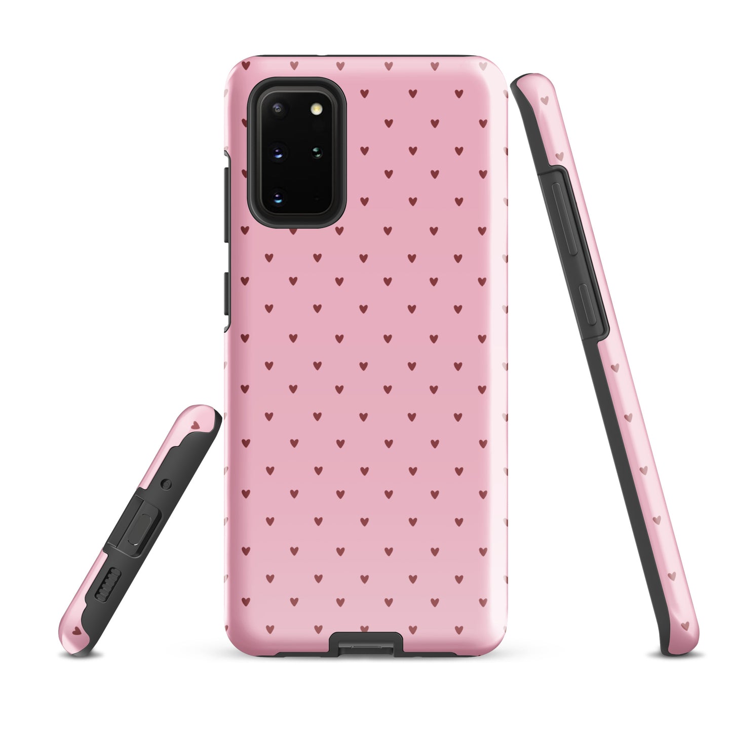 Phone Case for Samsung Galaxy with heart-dot pattern in pink design, showcasing cute minimalist style and durability.